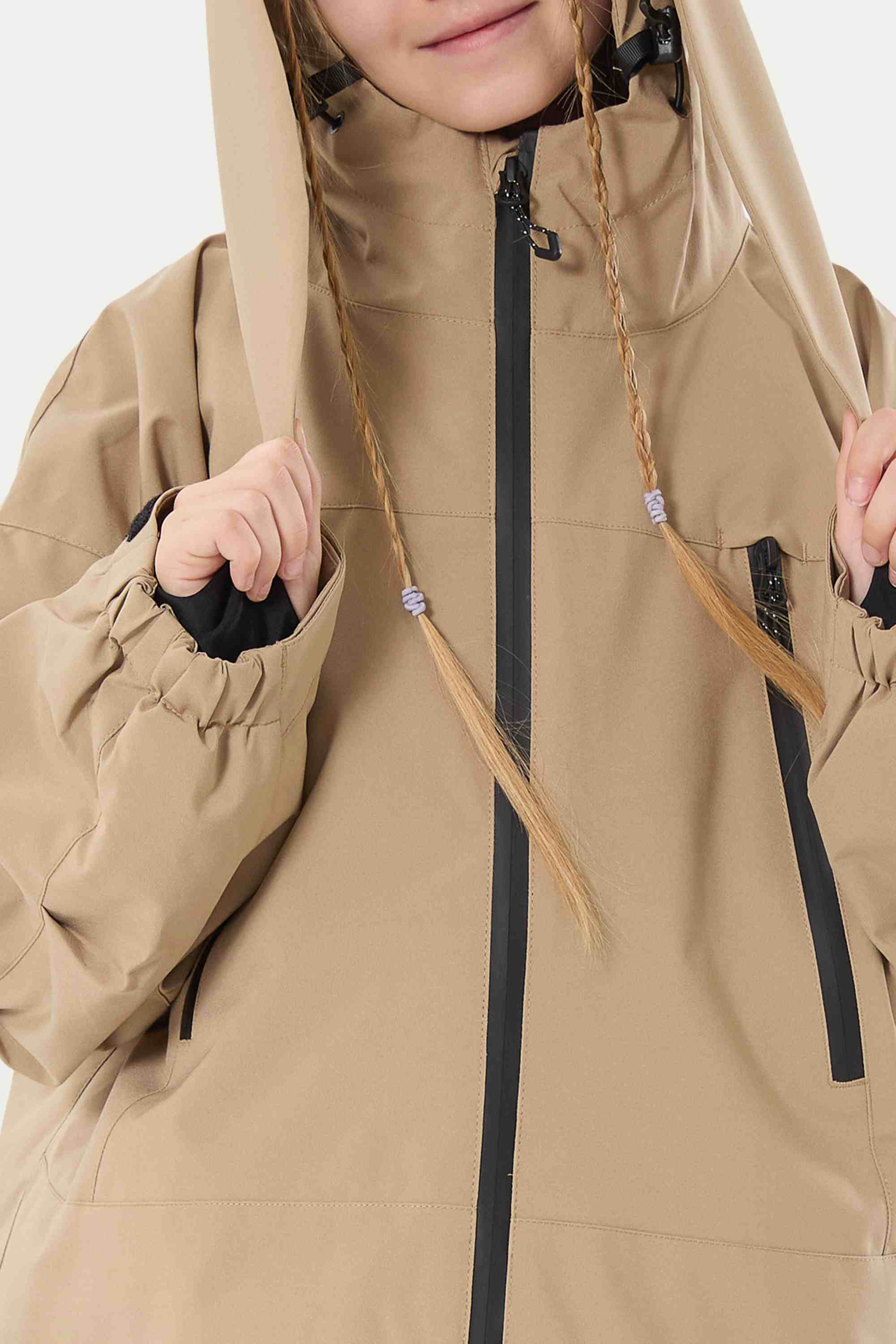 Girl's Khaki Detachable Ear Hood Waterproof Insulated Snow Jacket Ski Jacket - Gsou Snow
