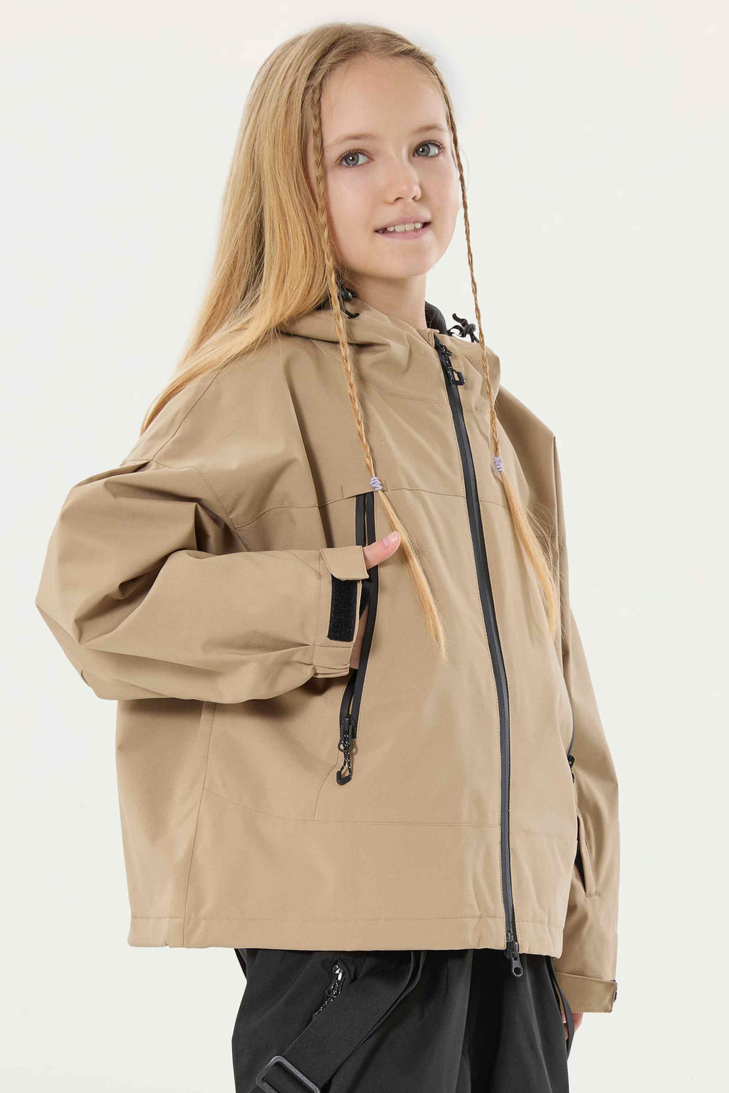 Girls Ice Blue Detachable-Hood Waterproof Insulated Ski Jacket Snow Jacket