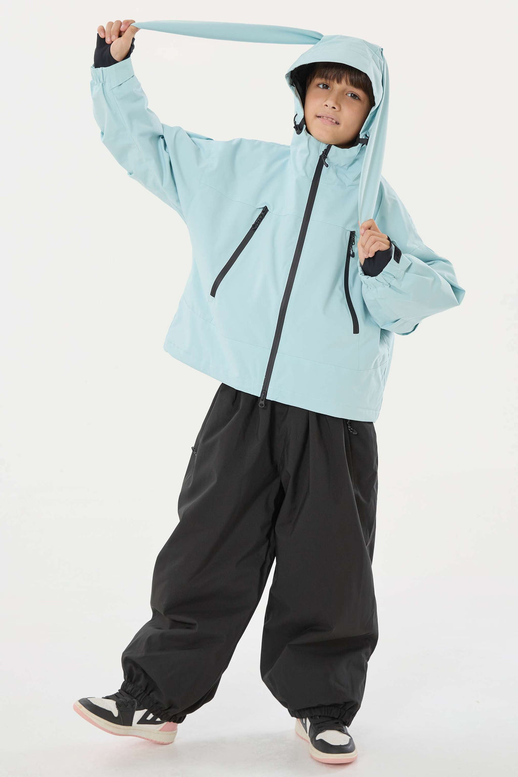 Boy's Ice Blue Detachable Ear Hood Waterproof Insulated Snow Jacket Ski Jacket - Gsou Snow