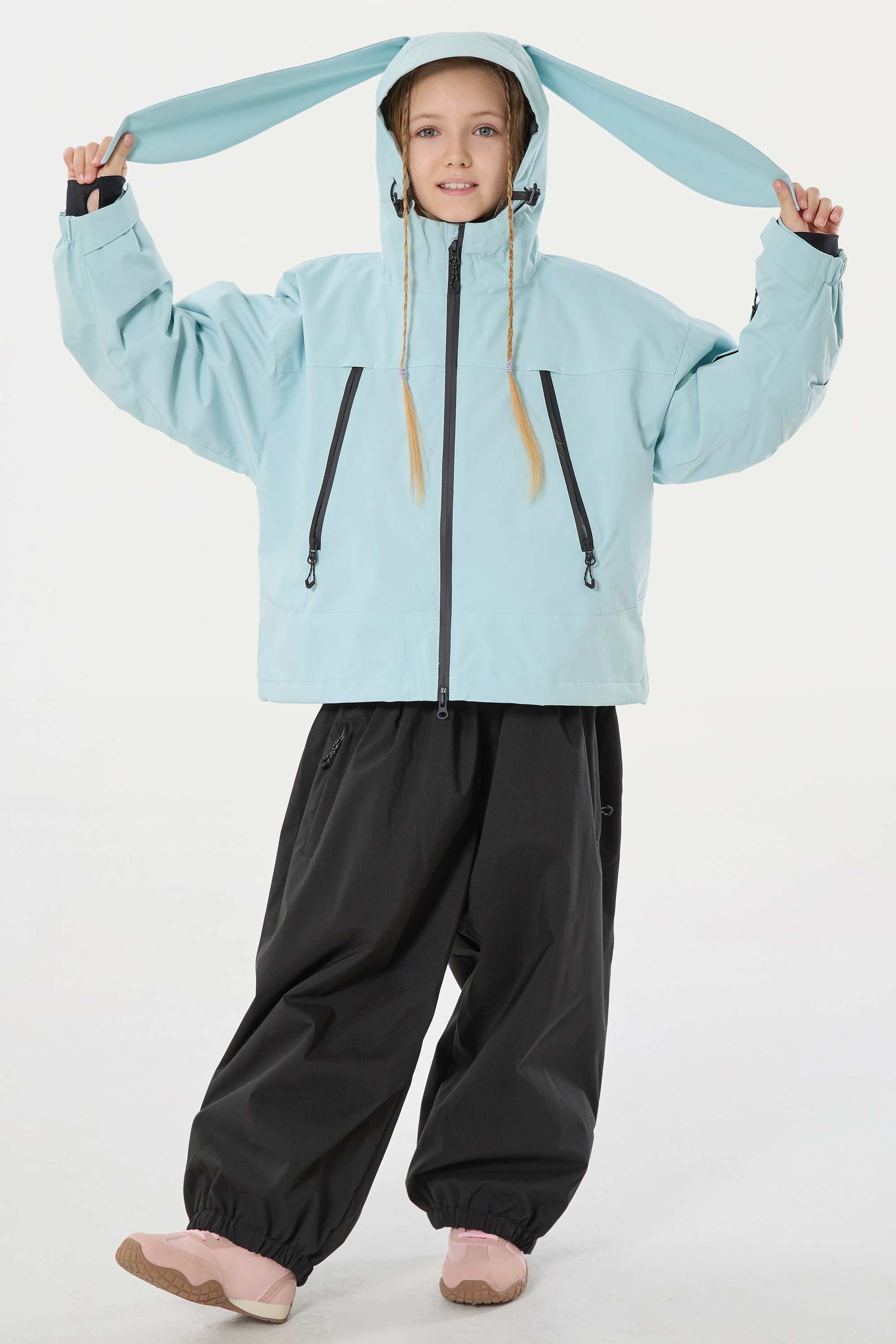 Girl's Ice Blue Detachable Ear Hood Waterproof Insulated Snow Jacket Ski Jacket - Gsou Snow