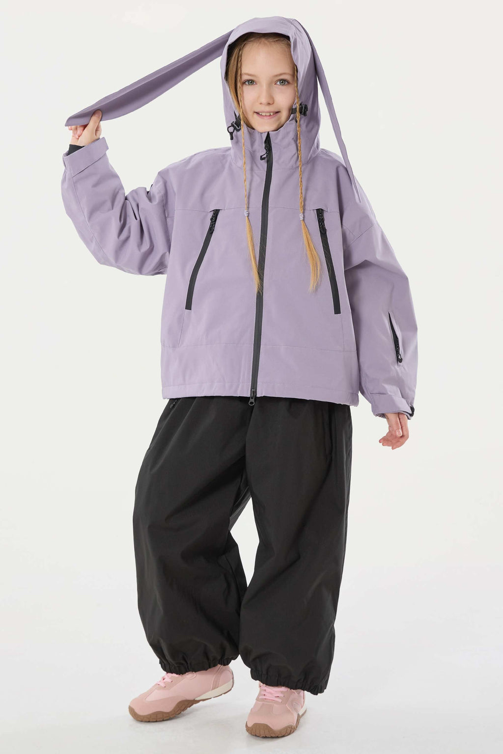 Girl's Lavender Detachable Ear Hood Waterproof Insulated Snow Jacket Ski Jacket - Gsou Snow