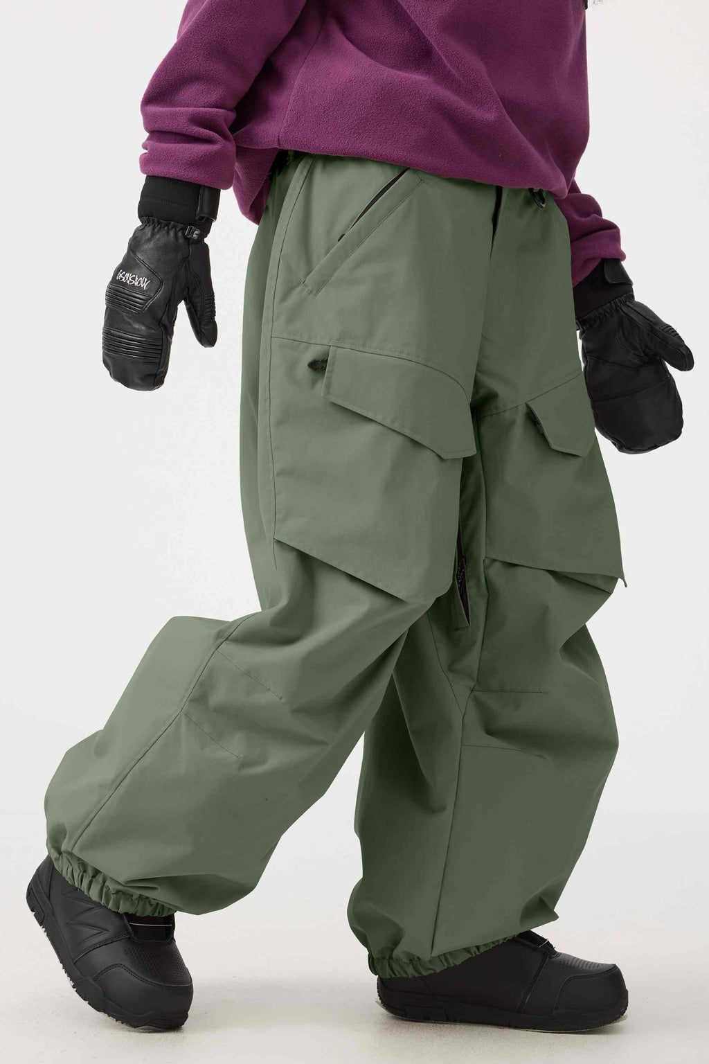 Women's Black Baggy Utility Ski Pants Wear-Resistant Snow Pants