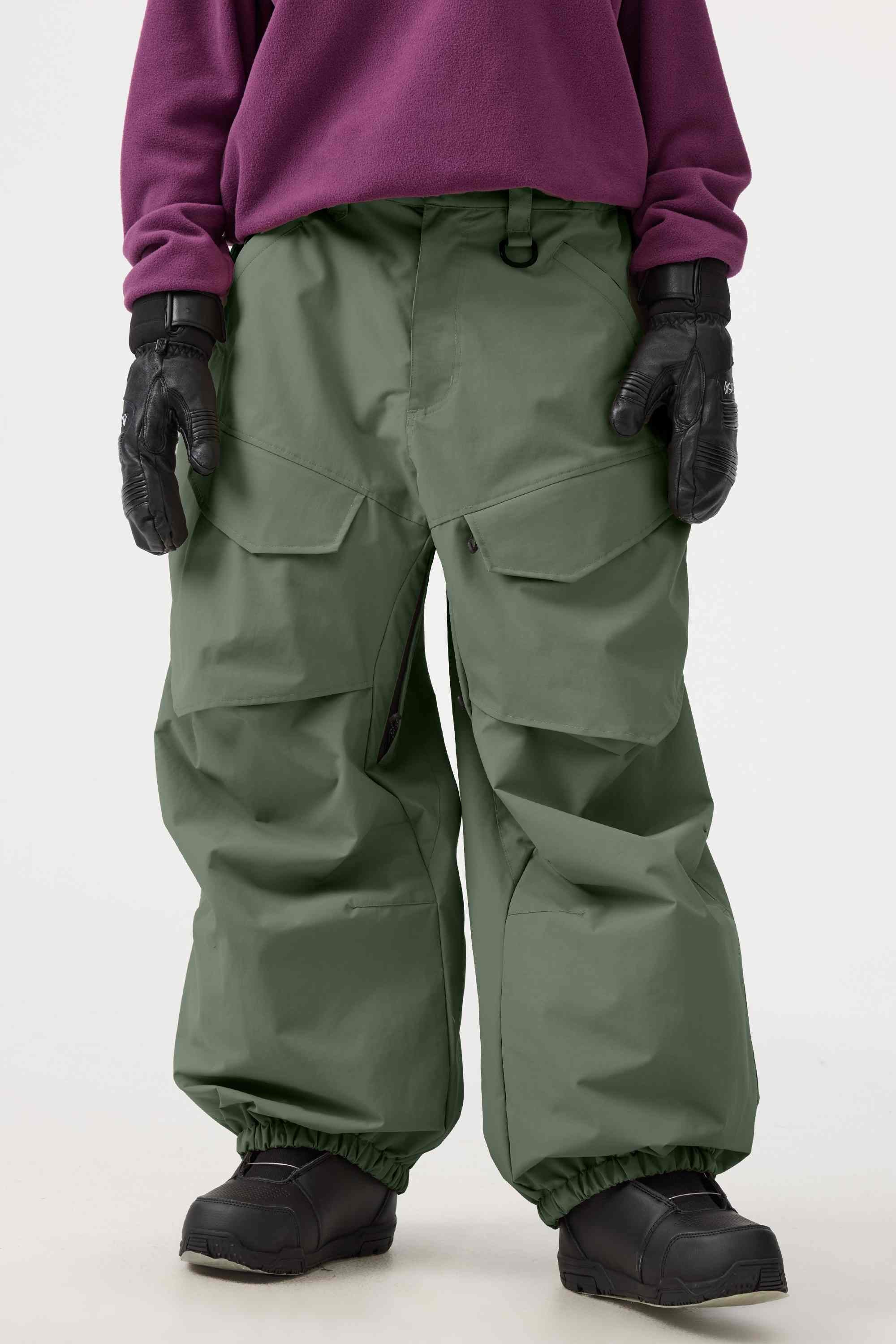 Women's Black Baggy Utility Ski Pants Wear-Resistant Snow Pants