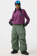 Women's Army Green Baggy Utility Ski Pants Wear-Resistant Snow Pants
