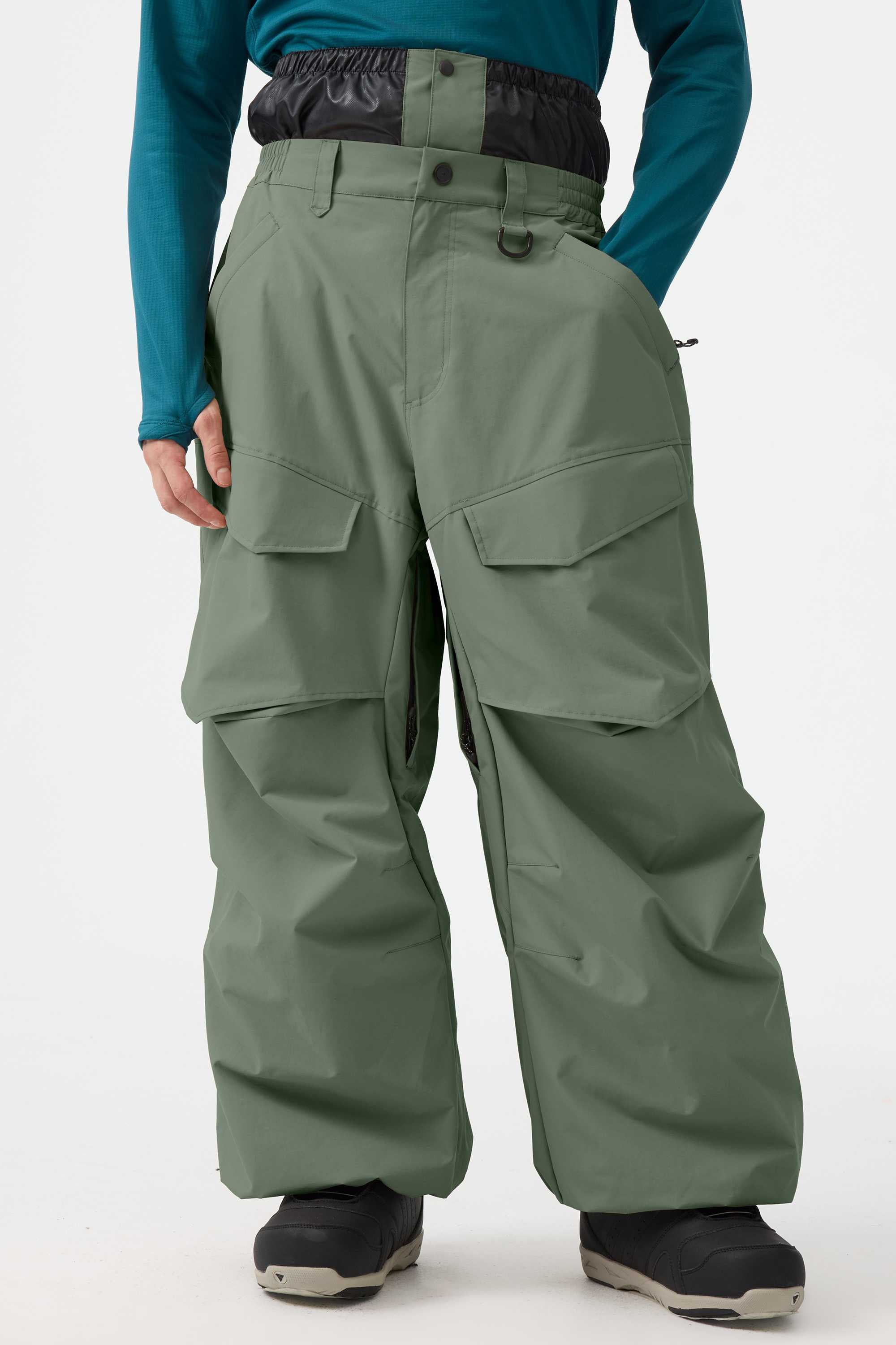 Men's Army Green Baggy Utility Ski Pants Wear-Resistant Snow Pants Secondary image