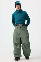 Men's Beige Baggy Utility Ski Pants Wear-Resistant Snow Pants