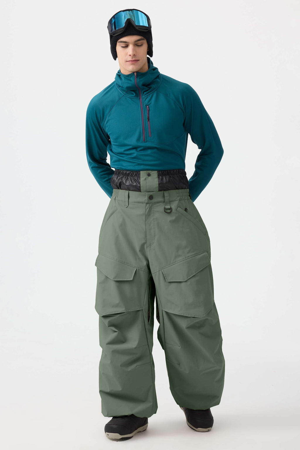 Men's Dark Gray Baggy Utility Ski Pants Wear-Resistant Snow Pants