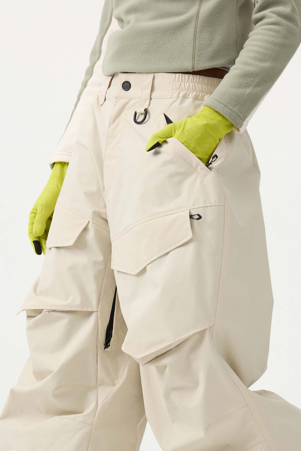 Women's Army Green Baggy Utility Ski Pants Wear-Resistant Snow Pants