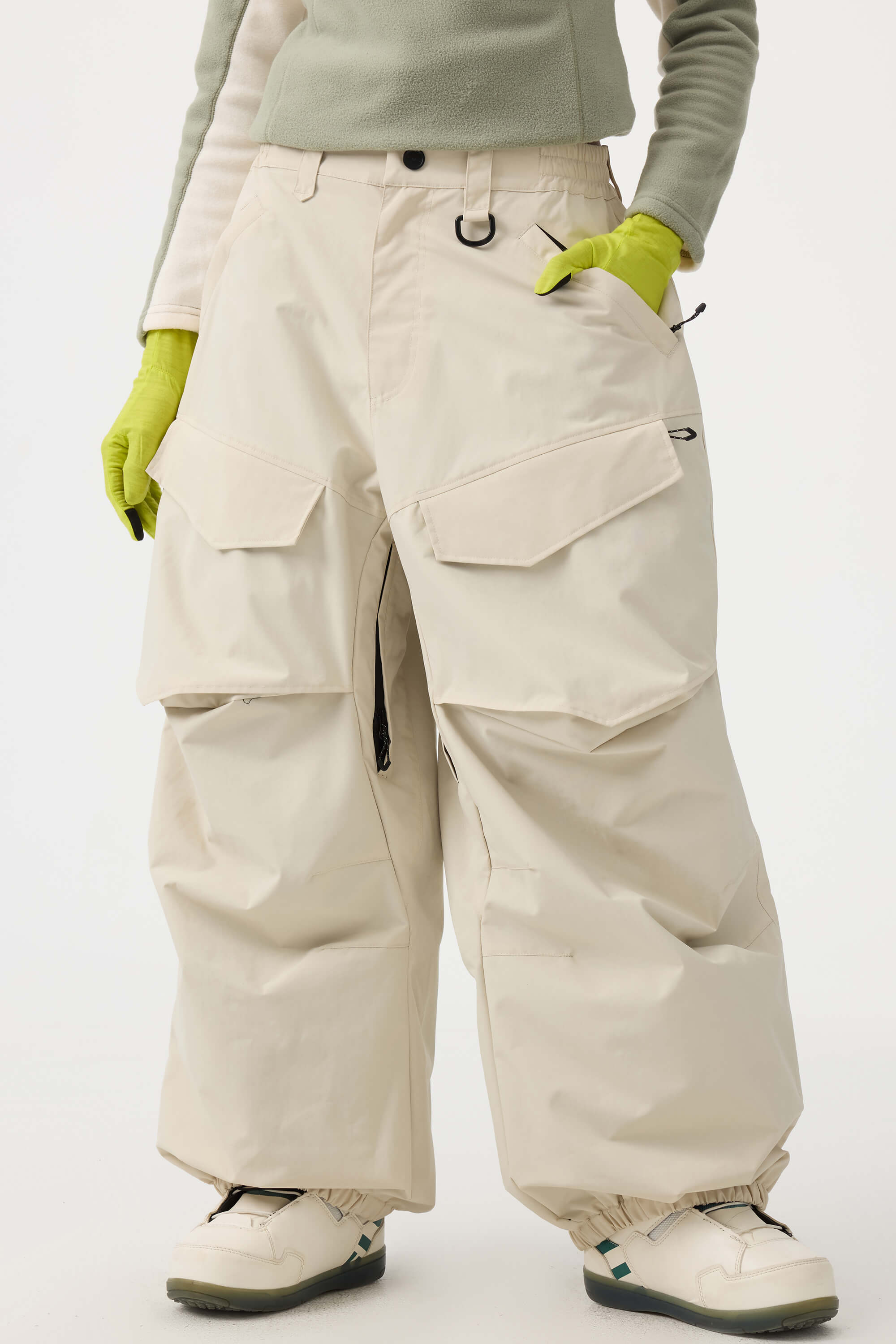 Women's Army Green Baggy Utility Ski Pants Wear-Resistant Snow Pants