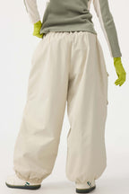 Women's Beige Baggy Utility Ski Pants Wear-Resistant Snow Pants