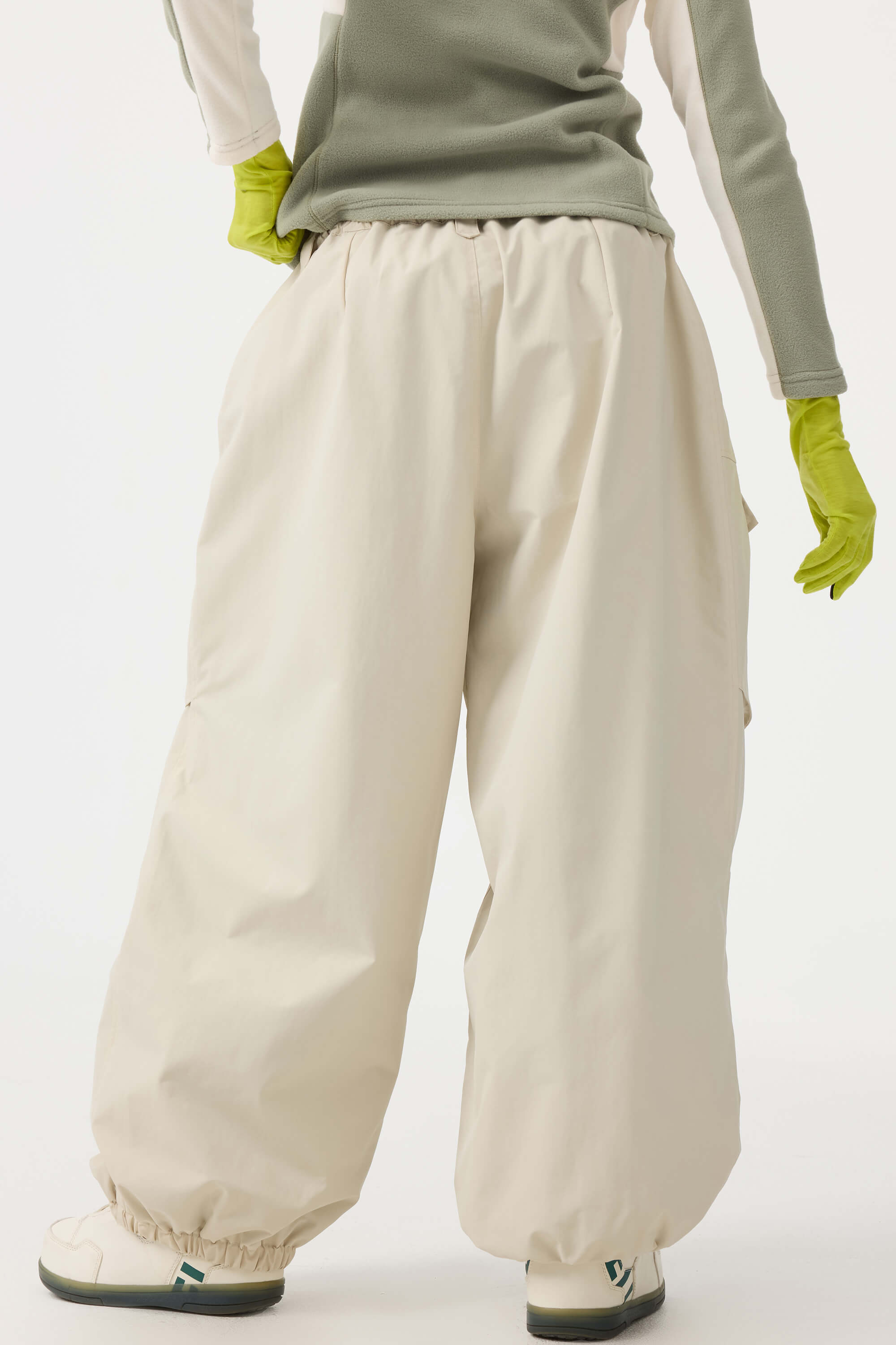 Women's Beige Baggy Utility Ski Pants Wear-Resistant Snow Pants