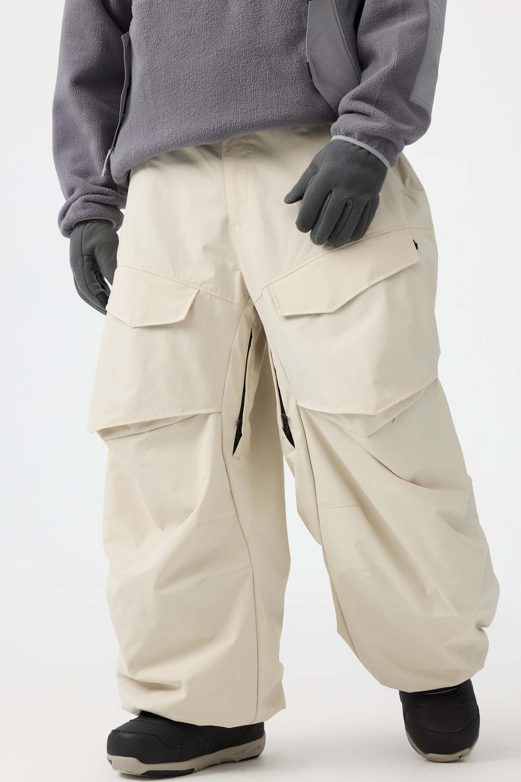 Men's Black Baggy Utility Ski Pants Wear-Resistant Snow Pants