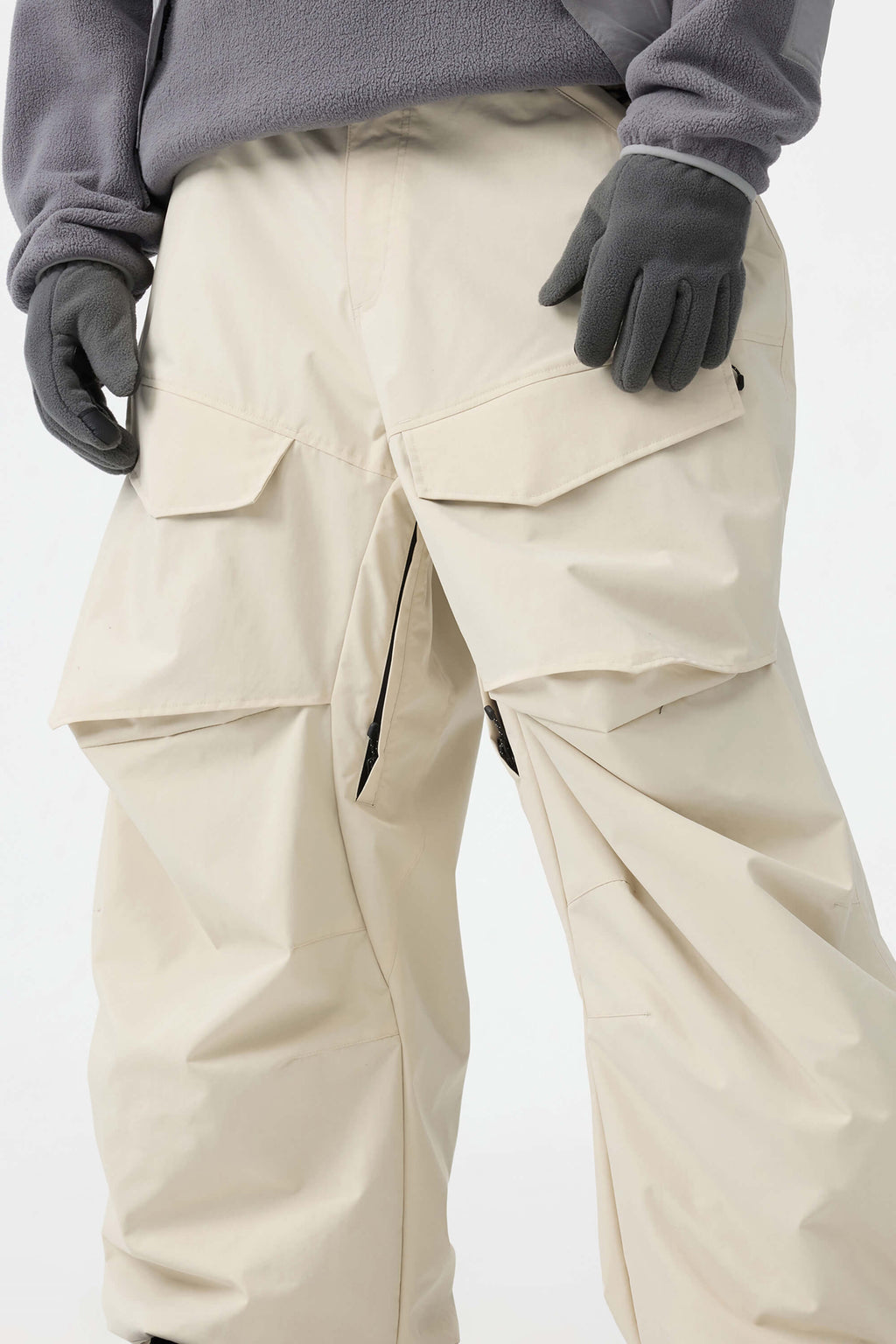 Men's Khaki Baggy Utility Ski Pants Wear-Resistant Snow Pants