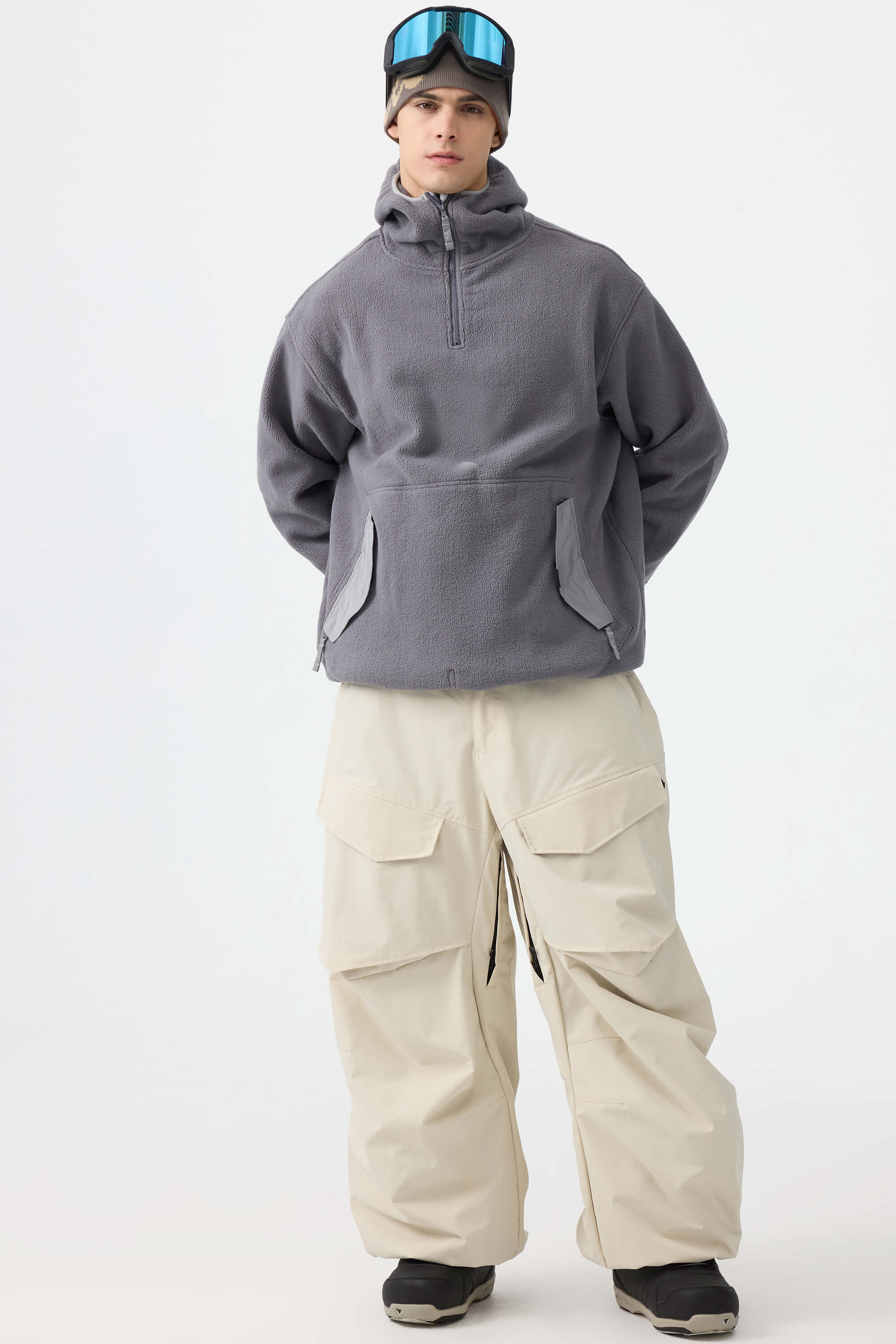 Men's Dark Gray Baggy Utility Ski Pants Wear-Resistant Snow Pants