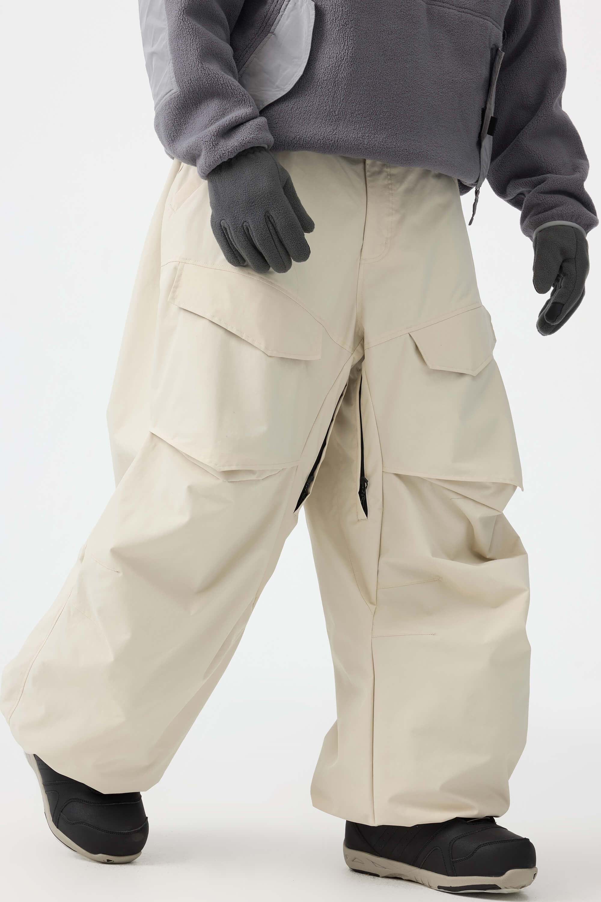 Men's Dark Brown Baggy Utility Ski Pants Wear-Resistant Snow Pants