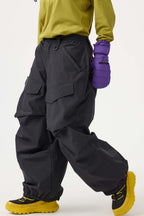 Women's Khaki Baggy Utility Ski Pants Wear-Resistant Snow Pants