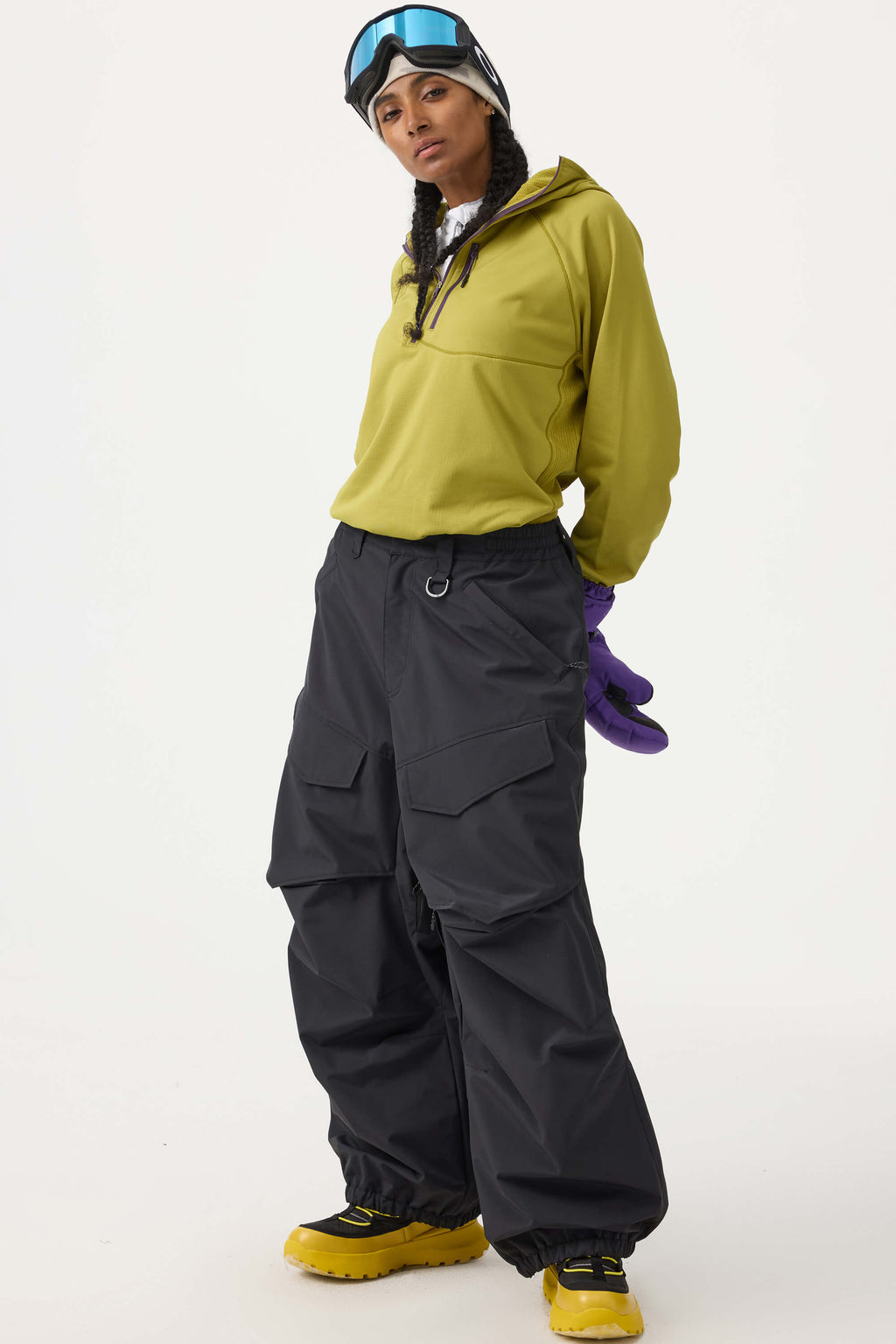 Women's Army Green Baggy Utility Ski Pants Wear-Resistant Snow Pants