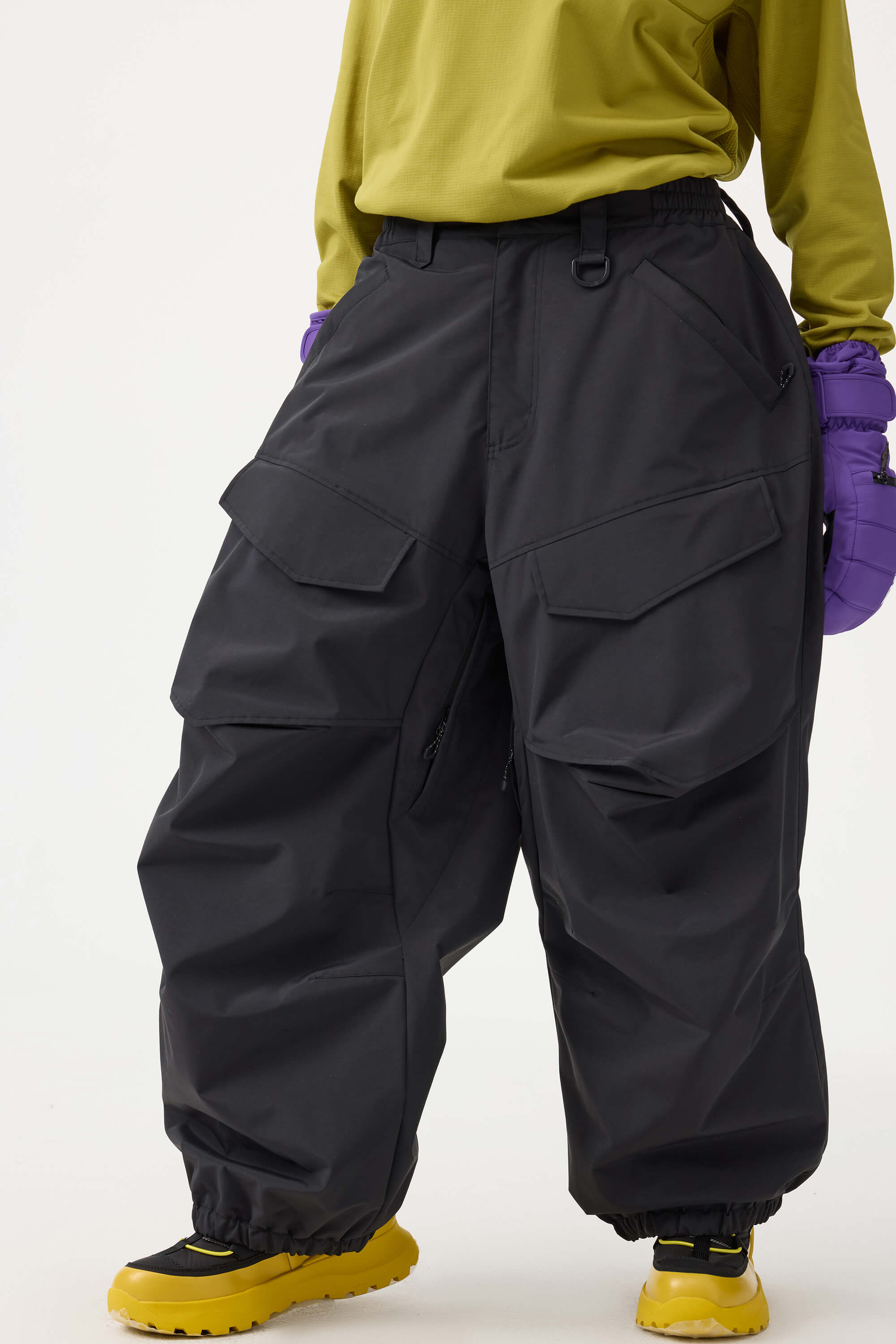 Women's Black Baggy Utility Ski Pants Wear-Resistant Snow Pants