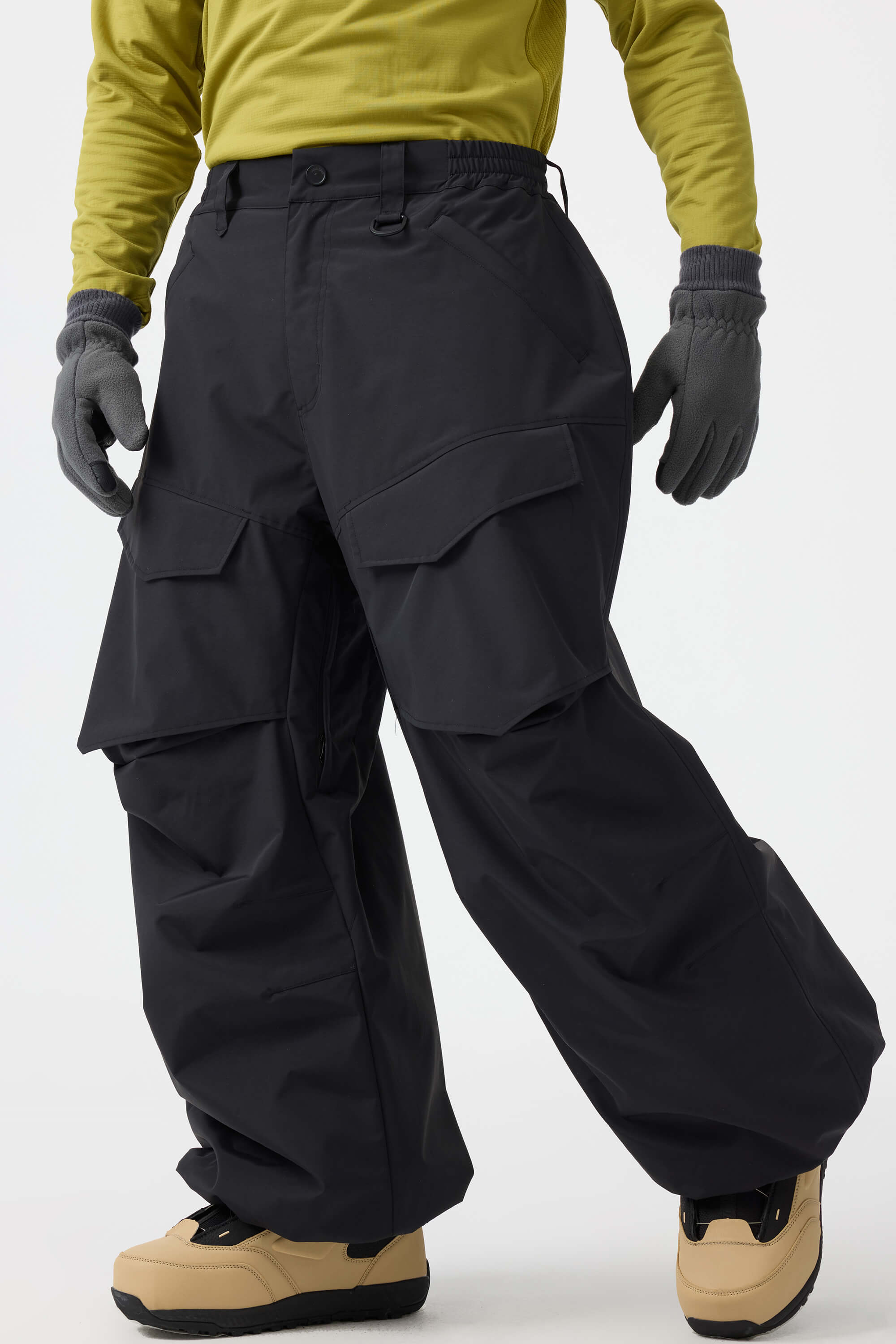 Men's Khaki Baggy Utility Ski Pants Wear-Resistant Snow Pants