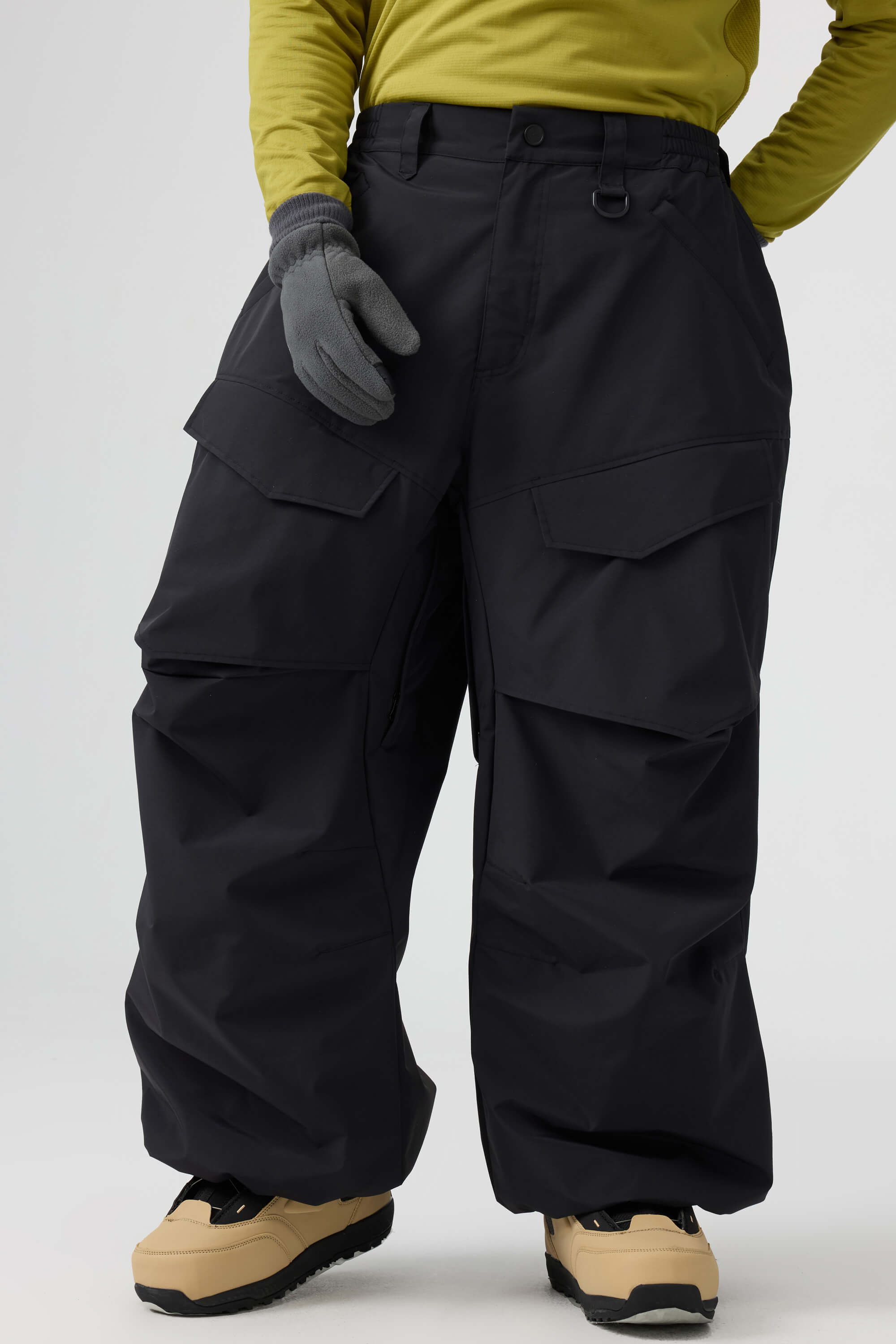 Men's Khaki Baggy Utility Ski Pants Wear-Resistant Snow Pants