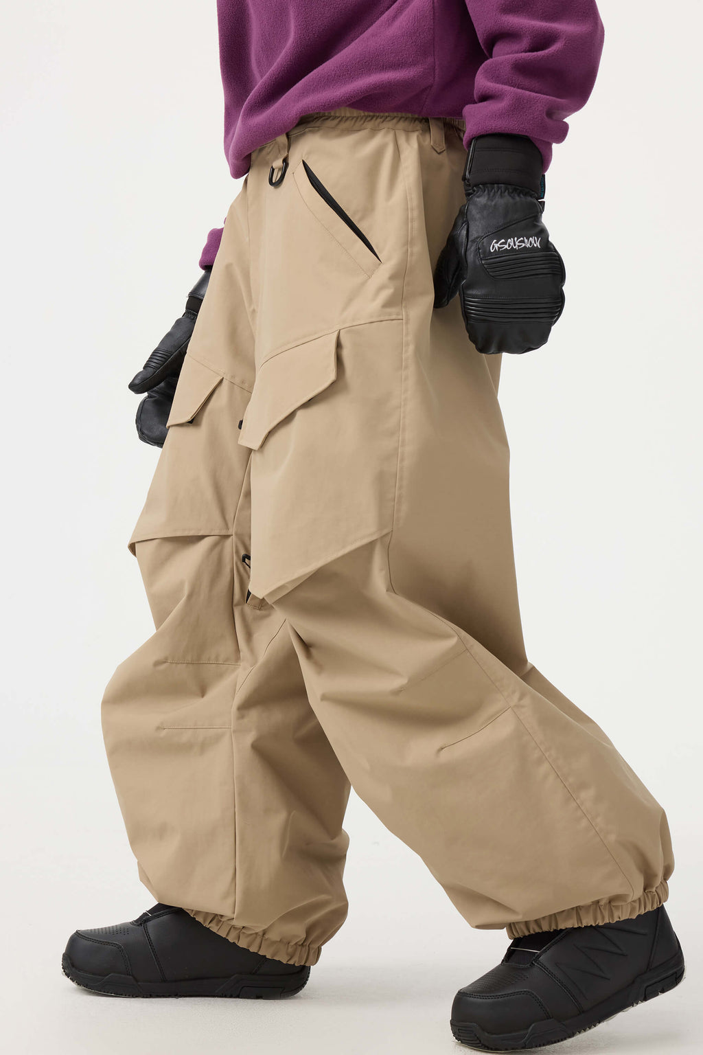 Women's Khaki Baggy Utility Snow Pants Wear-resistant Ski Pants - Gsou Snow
