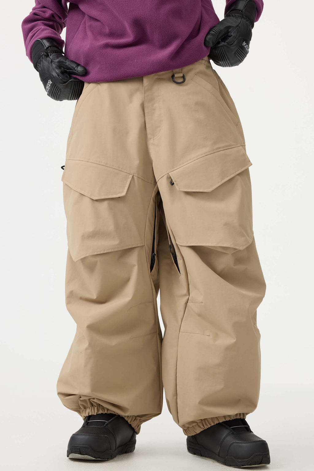Women's Black Baggy Utility Ski Pants Wear-Resistant Snow Pants