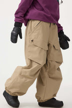 Women's Army Green Baggy Utility Ski Pants Wear-Resistant Snow Pants