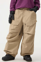 Women's Khaki Baggy Utility Ski Pants Wear-Resistant Snow Pants