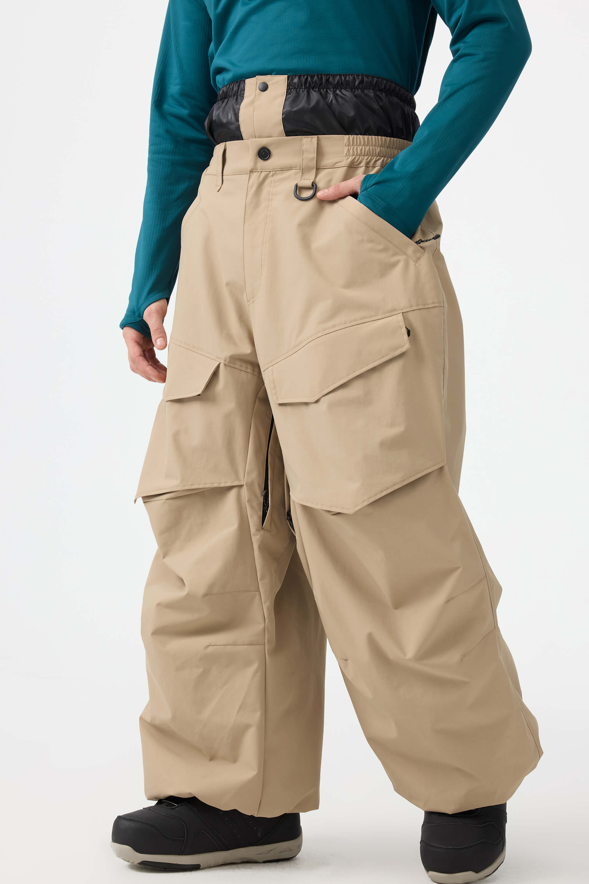 Men's Khaki Baggy Utility Ski Pants Wear-Resistant Snow Pants