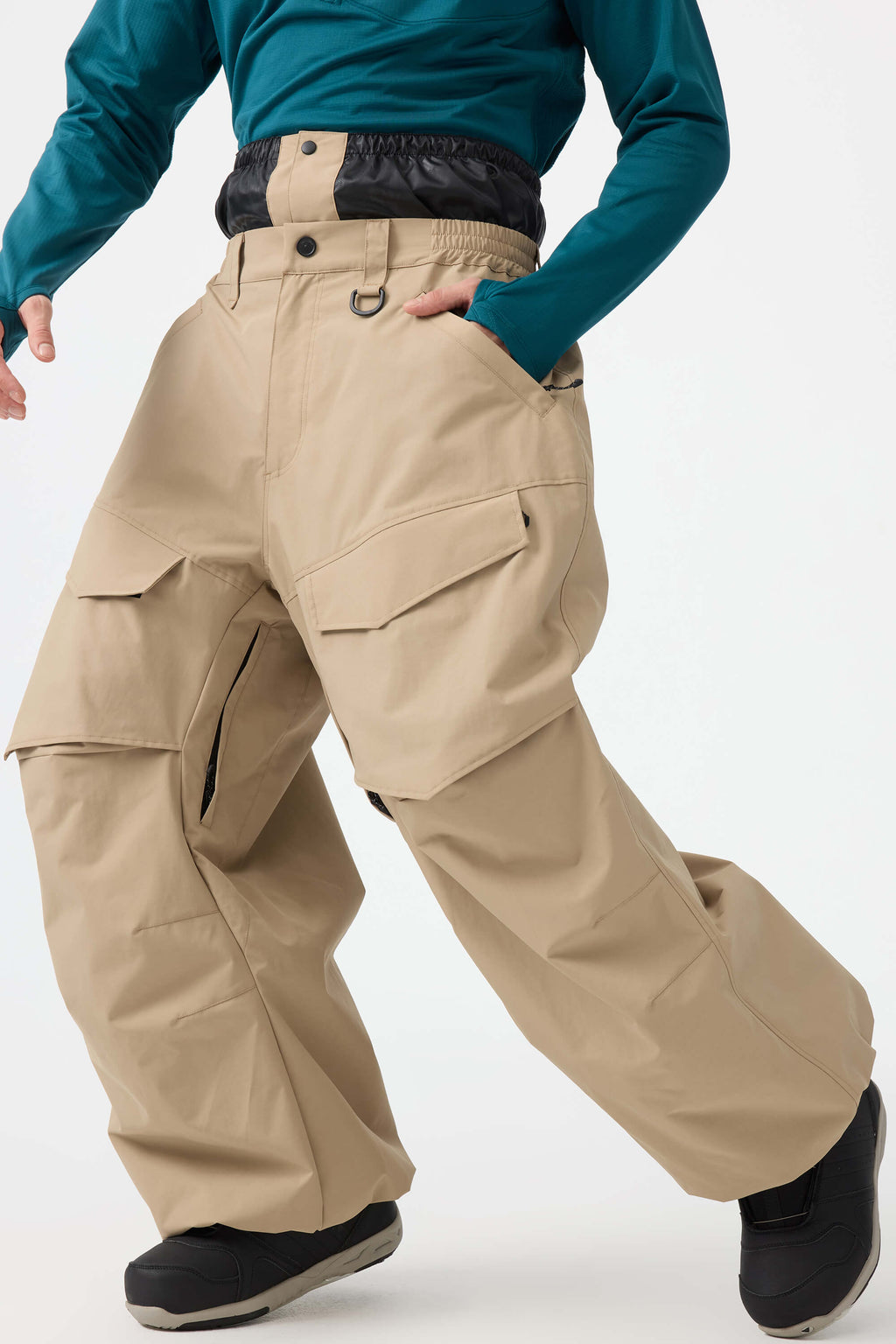 Men's Army Green Baggy Utility Ski Pants Wear-Resistant Snow Pants