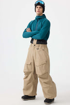 Men's Black Baggy Utility Snow Pants Wear-resistant Ski Pants - Gsou Snow