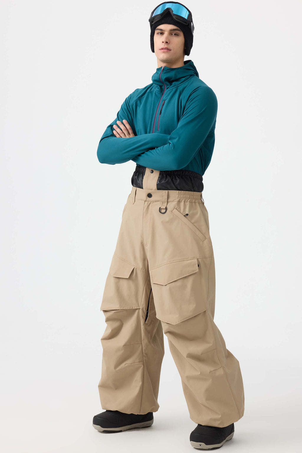 Men's Dark Gray Baggy Utility Ski Pants Wear-Resistant Snow Pants