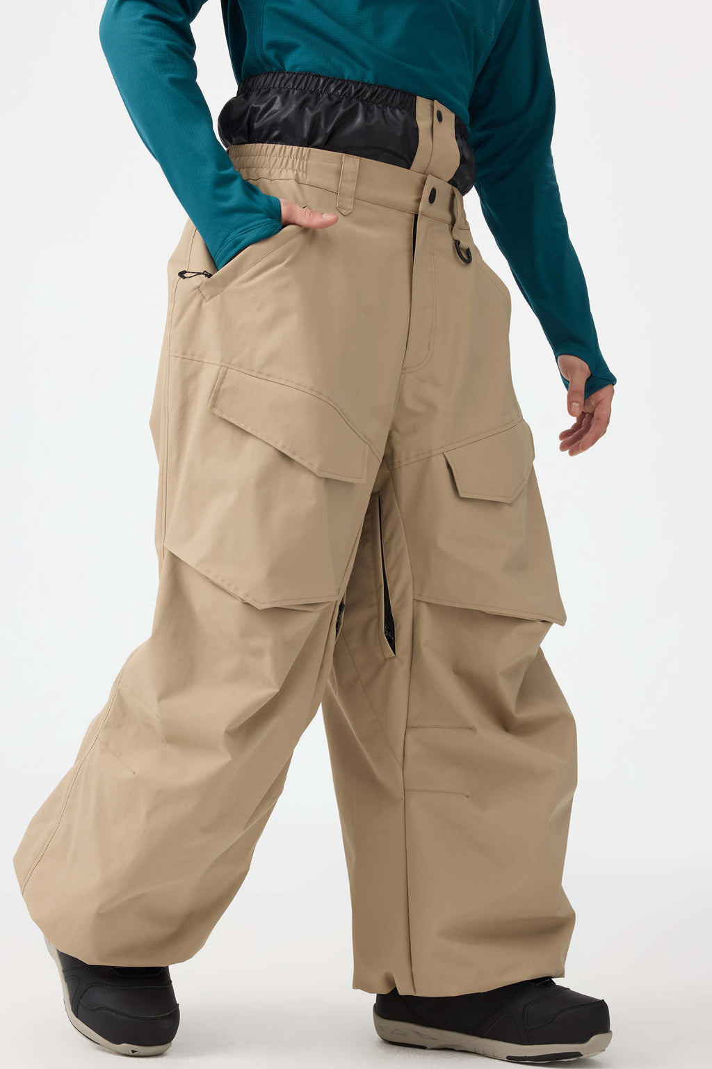 Men's Dark Brown Baggy Utility Ski Pants Wear-Resistant Snow Pants