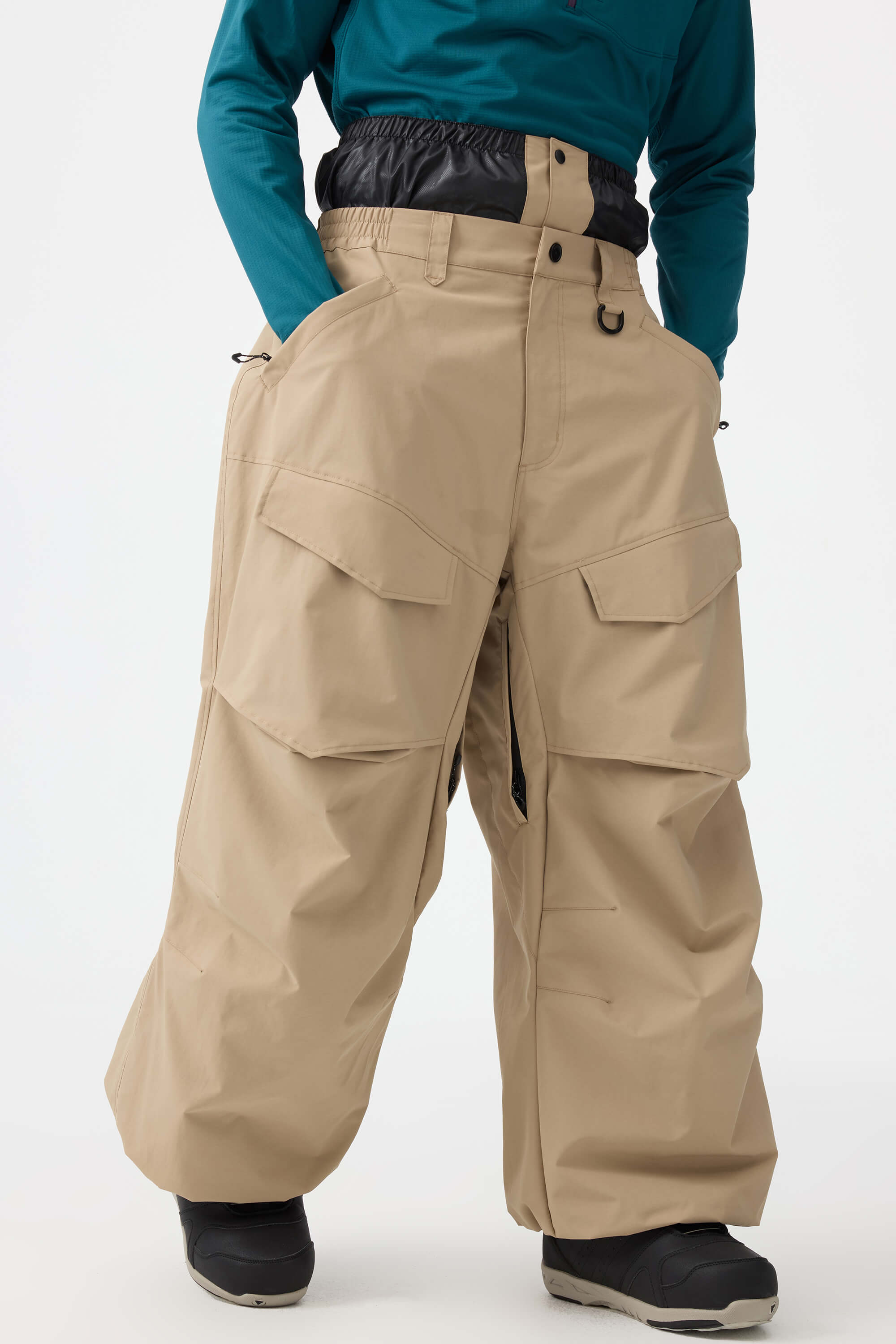 Men's Black Baggy Utility Ski Pants Wear-Resistant Snow Pants