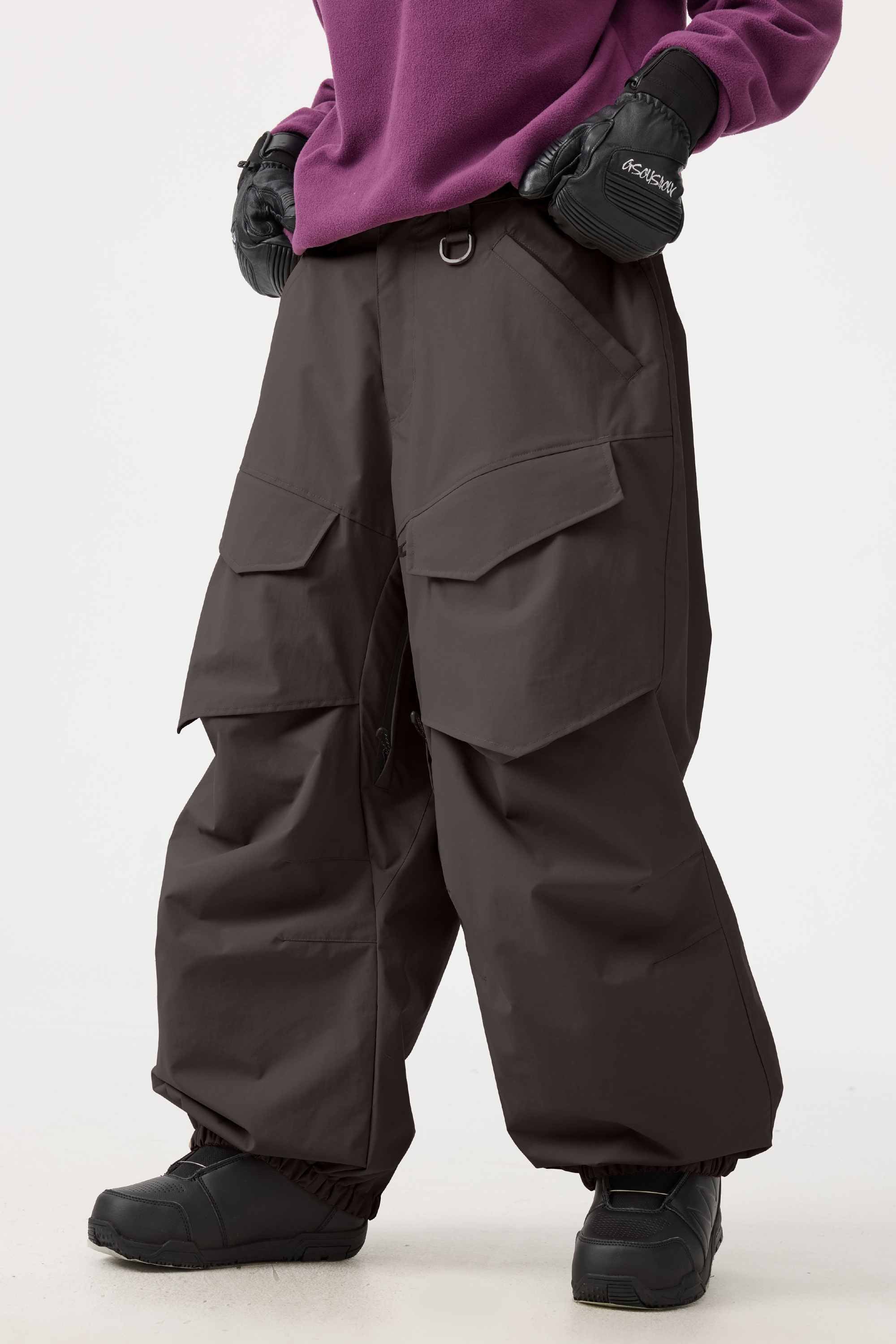 Women's Black Baggy Utility Ski Pants Wear-Resistant Snow Pants