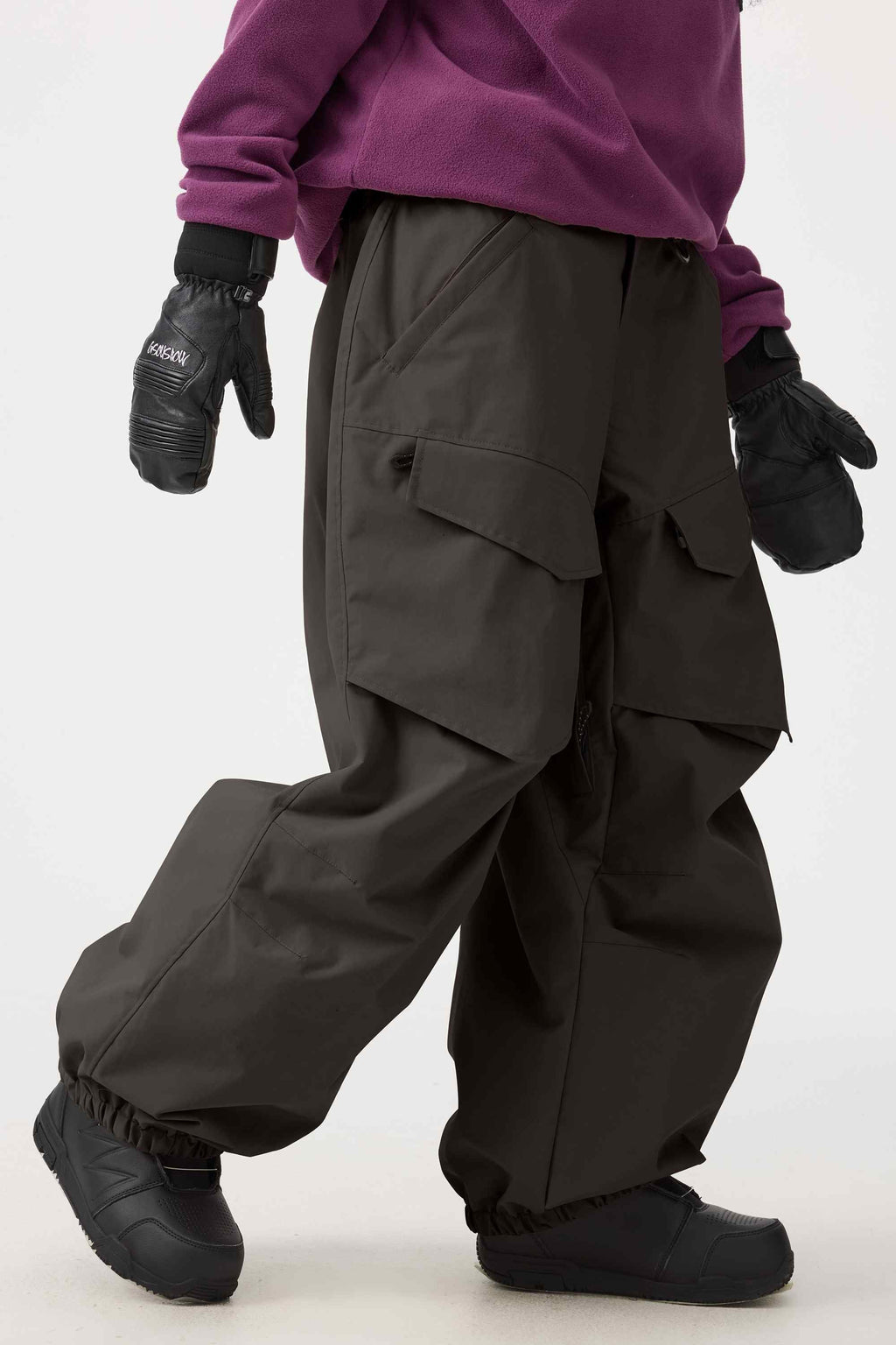 Women's Beige Baggy Utility Ski Pants Wear-Resistant Snow Pants