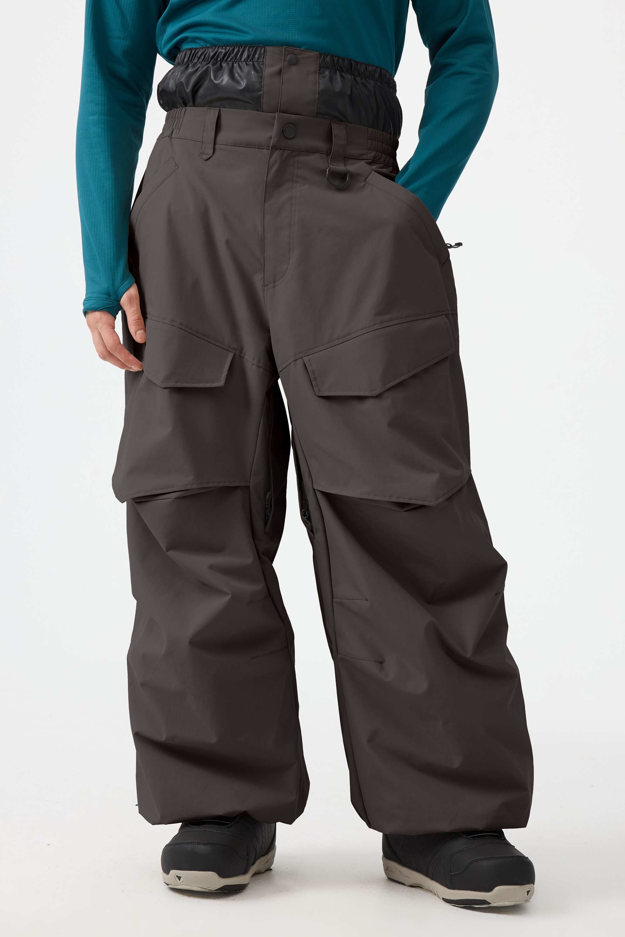 Men's Dark Brown Baggy Utility Ski Pants Wear-Resistant Snow Pants