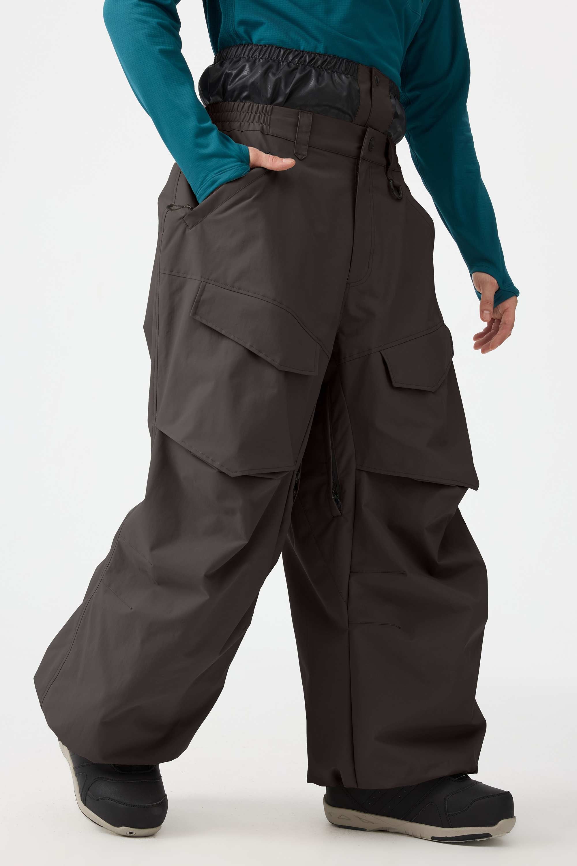 Men's Dark Gray Baggy Utility Ski Pants Wear-Resistant Snow Pants