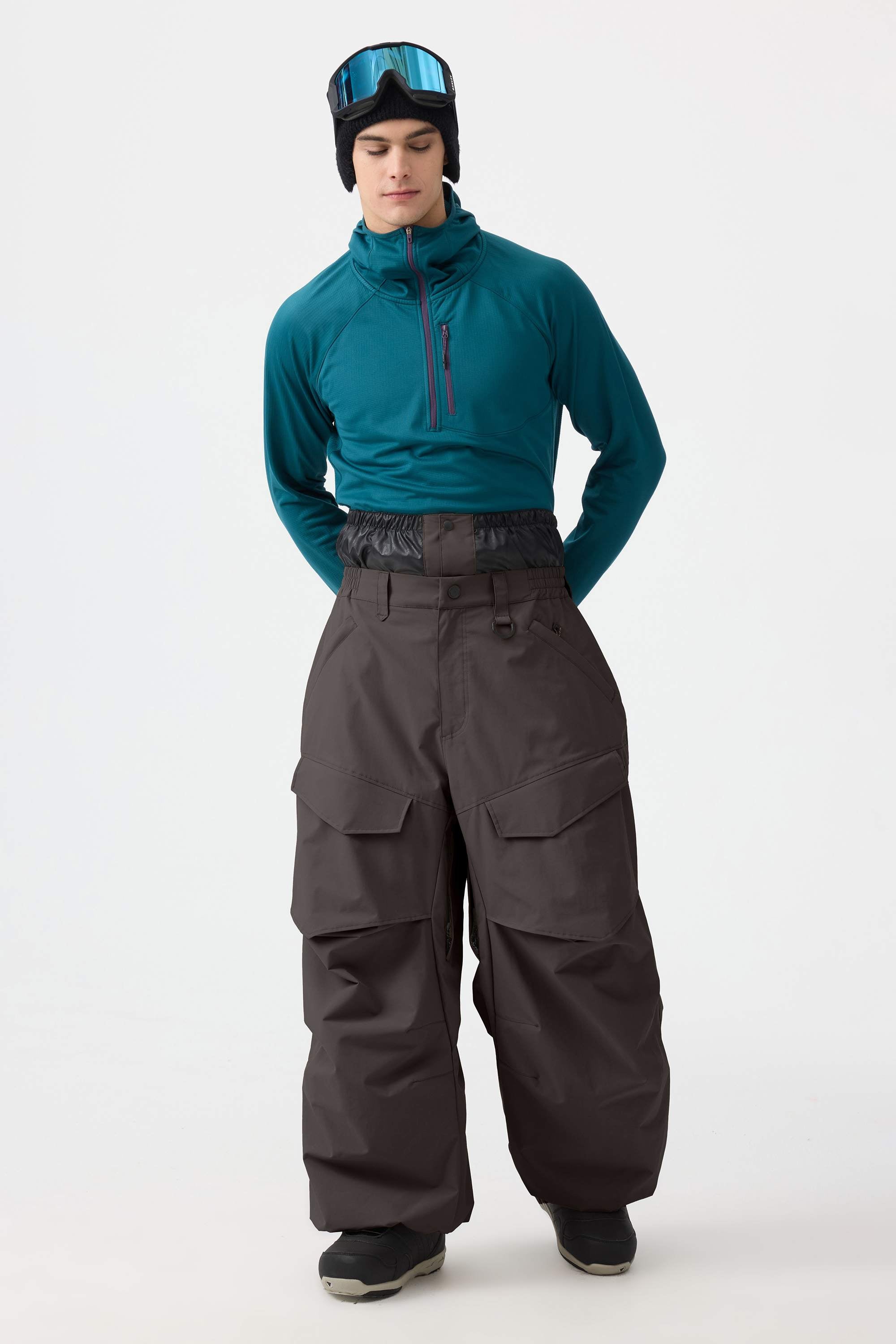 Men's Dark Brown Baggy Snow Pants Utility Wear-resistant Ski Pants - Gsou Snow