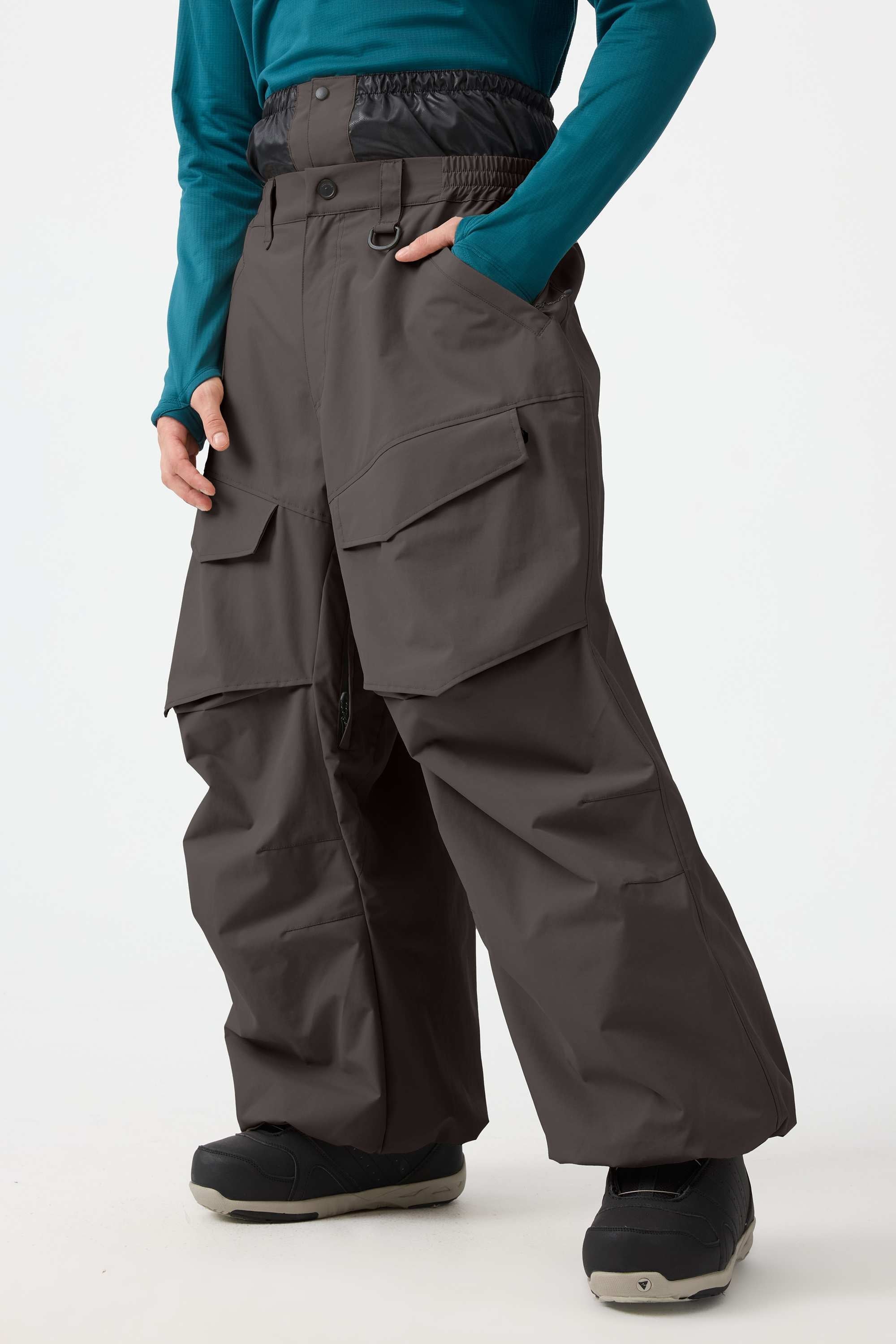 Men's Dark Brown Baggy Utility Ski Pants Wear-Resistant Snow Pants