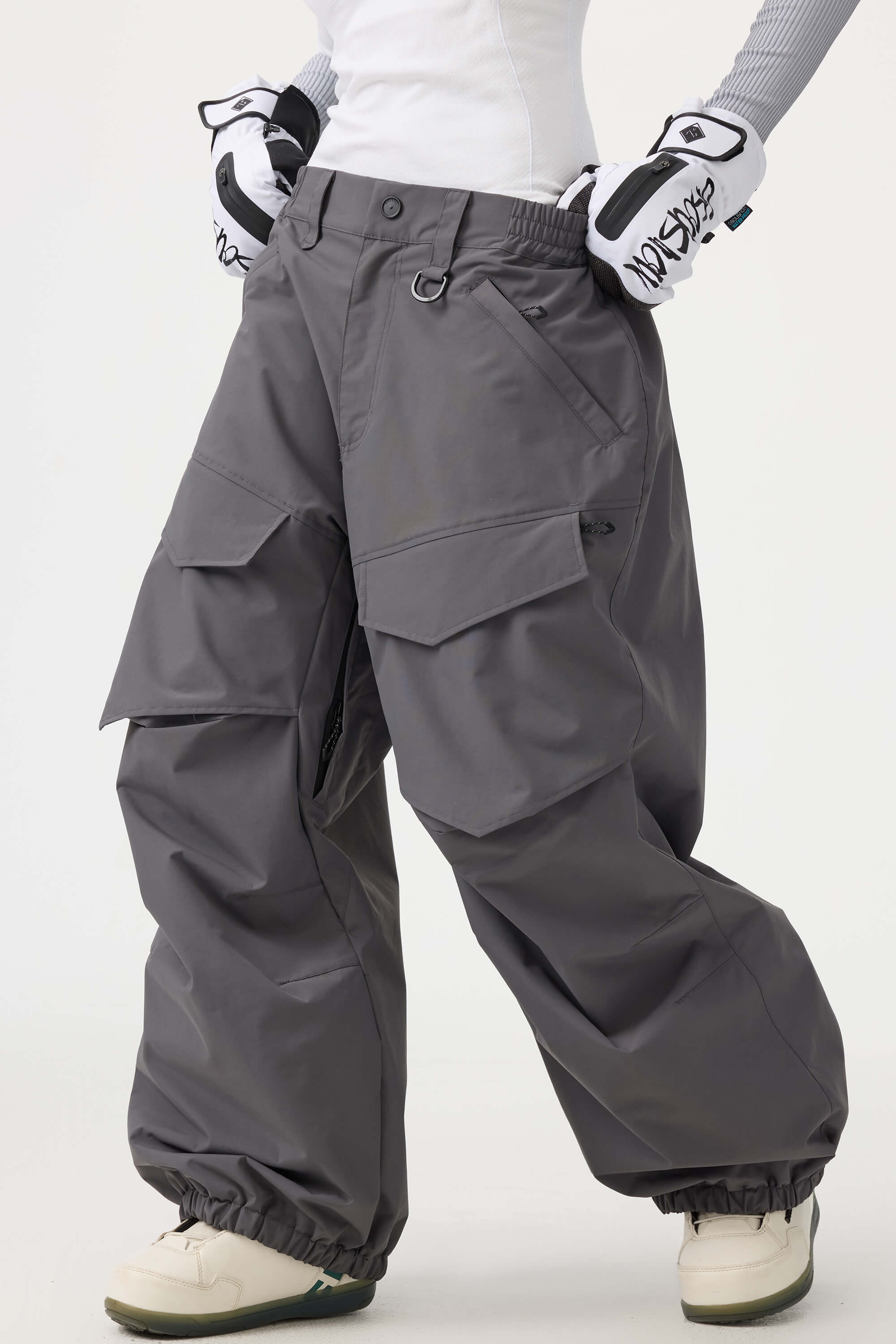 Women's Dark Brown Baggy Utility Ski Pants Wear-Resistant Snow Pants
