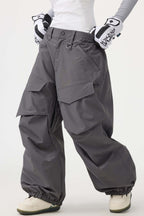 Women's Black Baggy Utility Ski Pants Wear-Resistant Snow Pants