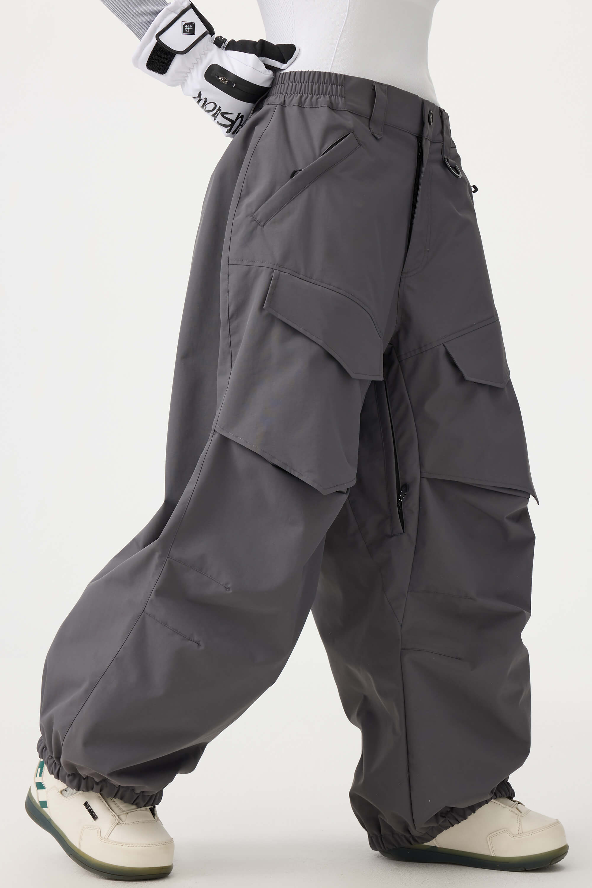 Women's Dark Brown Baggy Utility Ski Pants Wear-Resistant Snow Pants