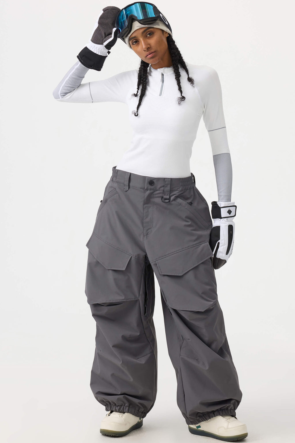 Women's Khaki Baggy Utility Ski Pants Wear-Resistant Snow Pants