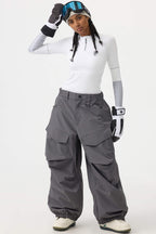 Women's Black Baggy Utility Ski Pants Wear-Resistant Snow Pants