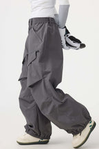 Women's Beige Baggy Utility Snow Pants Wear-resistant Ski Pants - Gsou Snow