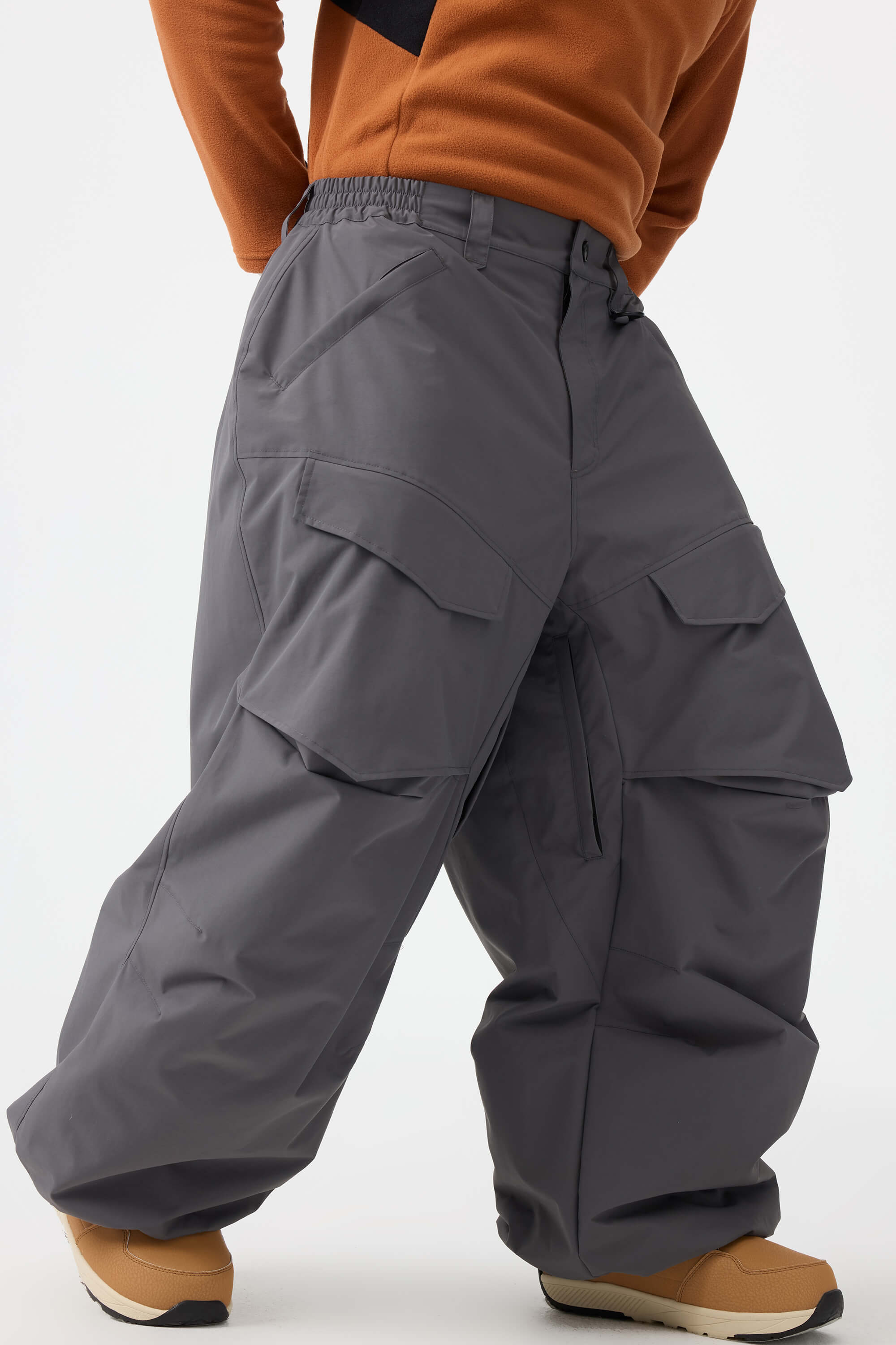 Men's Khaki Baggy Utility Ski Pants Wear-Resistant Snow Pants