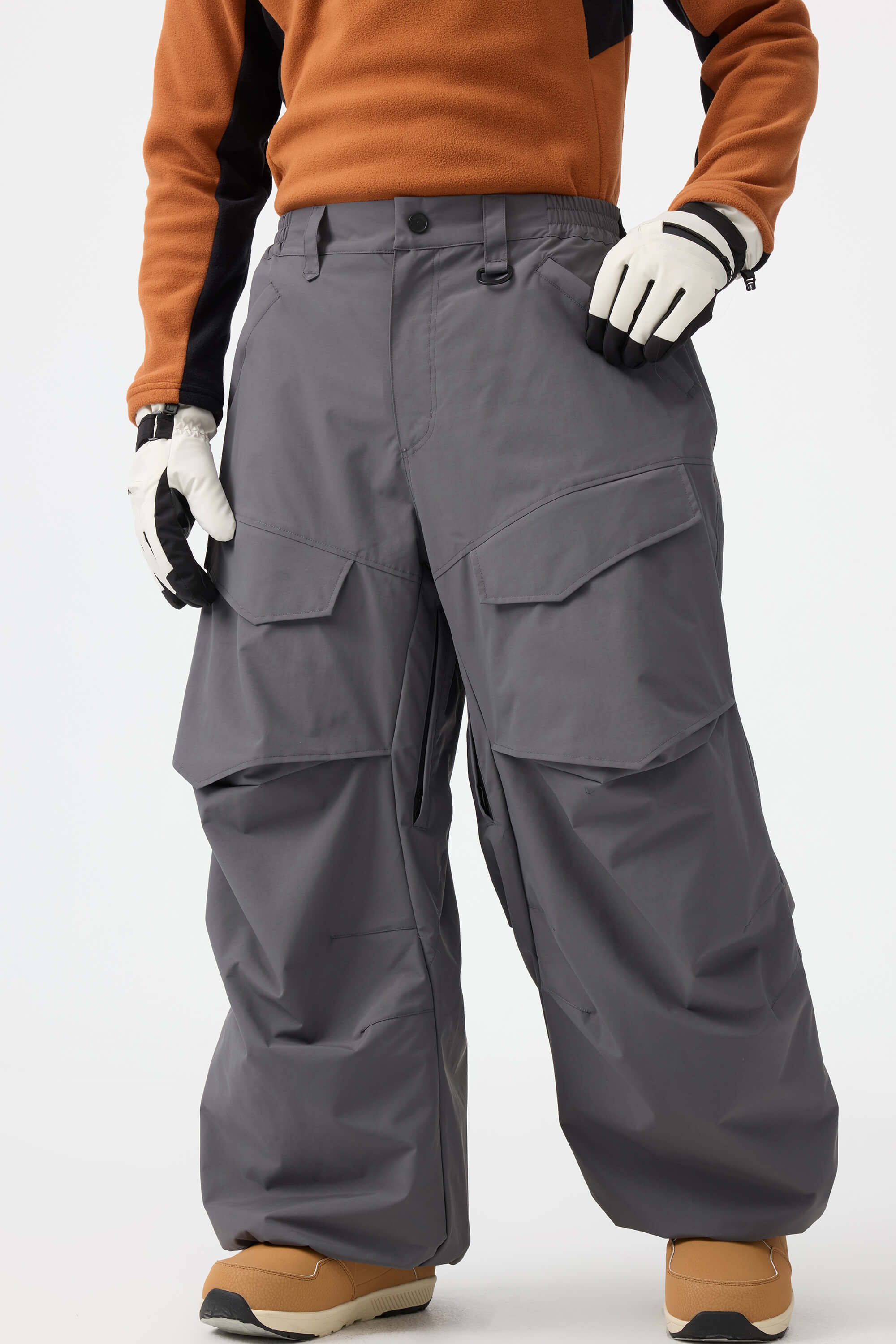 Men's Khaki Baggy Utility Ski Pants Wear-Resistant Snow Pants