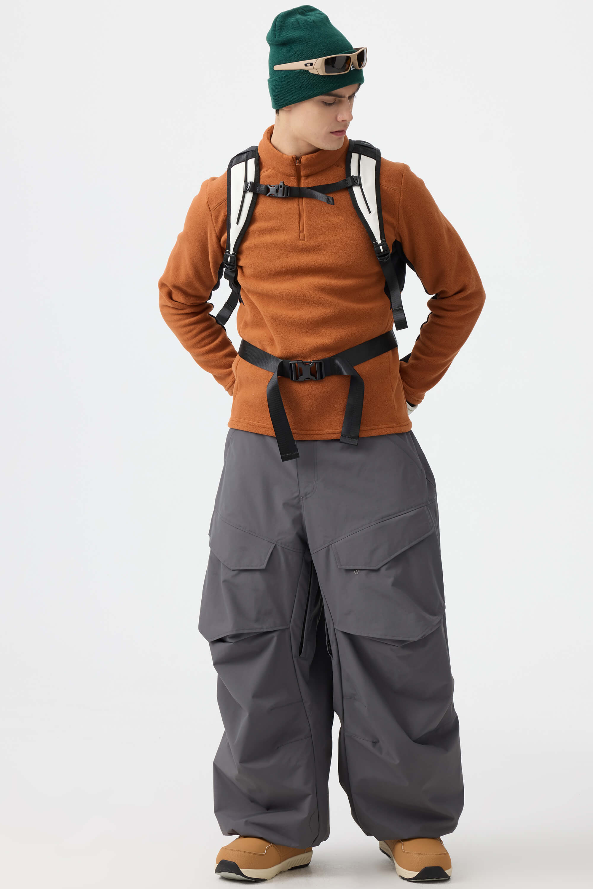 Men's Army Green Baggy Utility Ski Pants Wear-Resistant Snow Pants