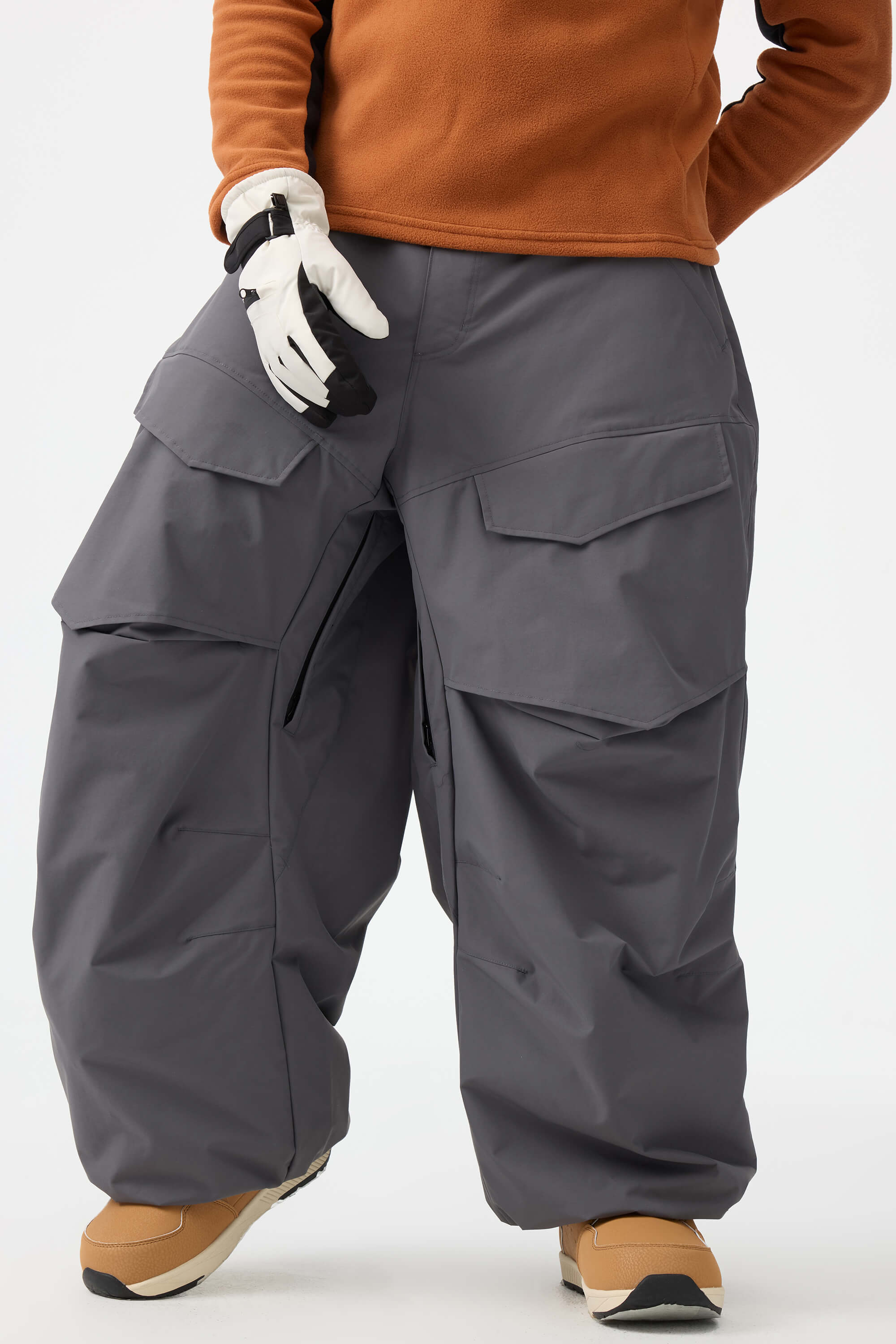 Men's Black Baggy Utility Ski Pants Wear-Resistant Snow Pants